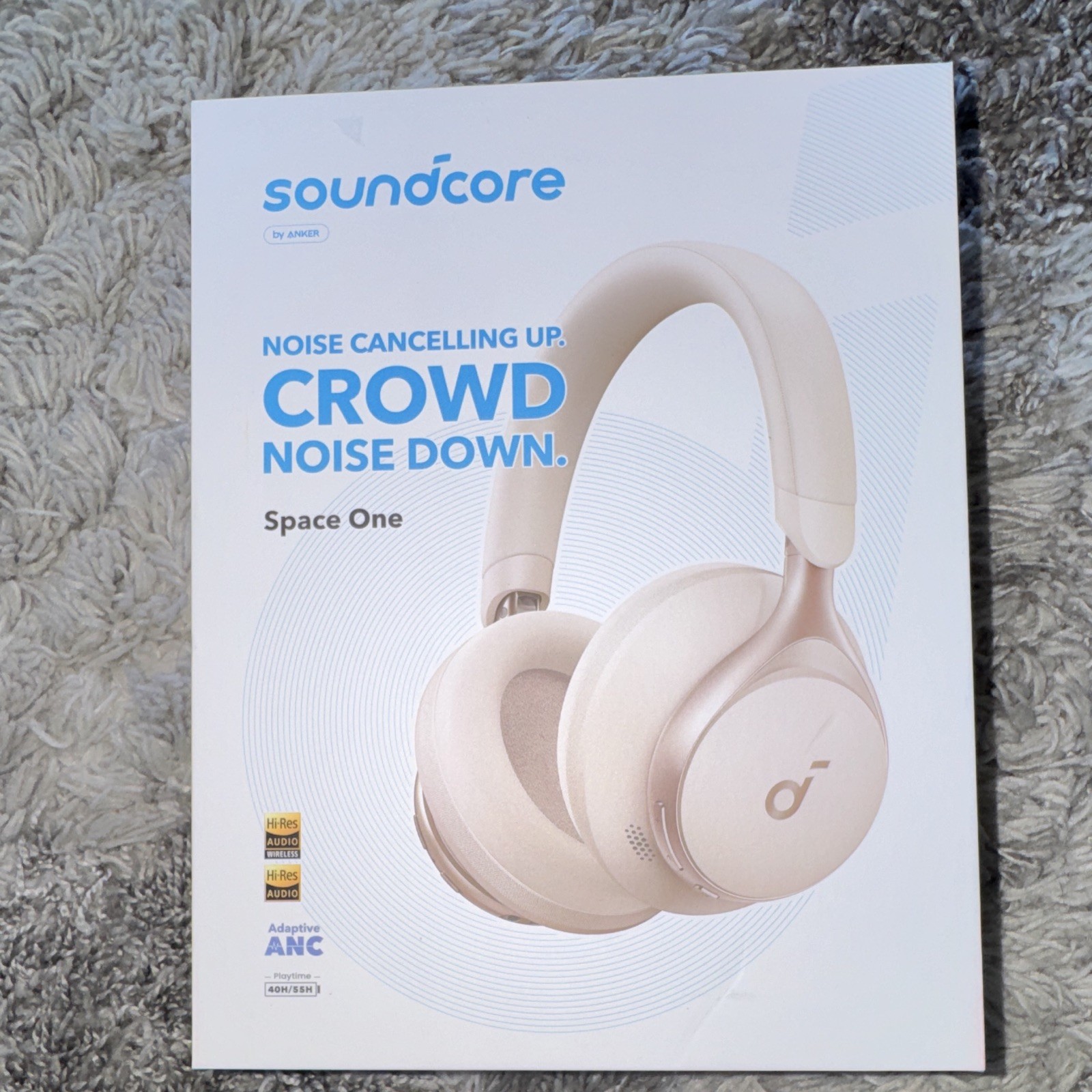 soundcore Space One Wireless Bluetooth ANC Over-Ear Headphones Beige Open Box