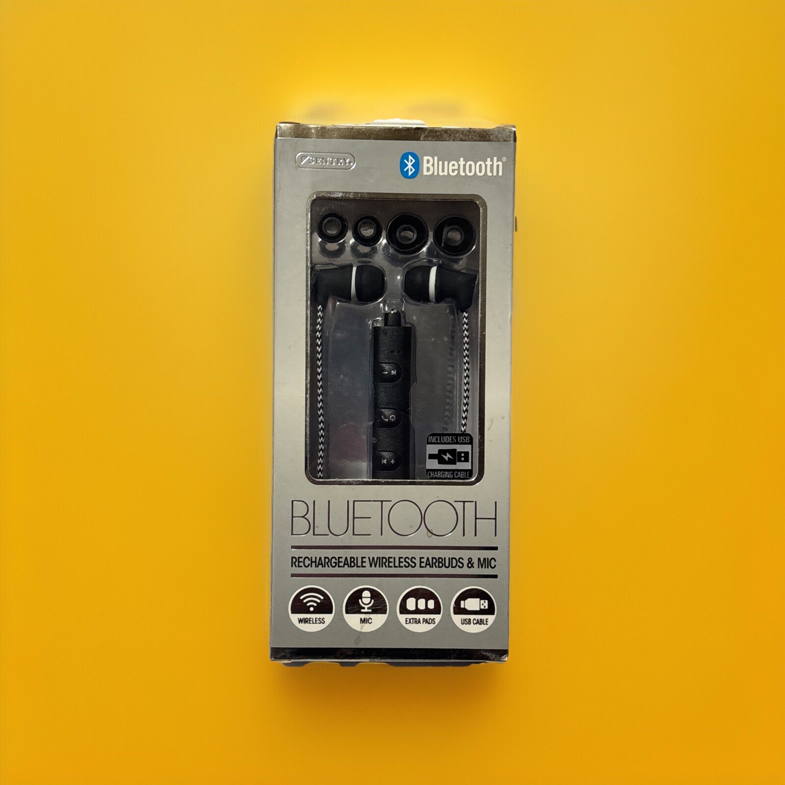 Sentry Bluetooth Rechargeable Wireless Earbuds & Mic, Black, Brand New BT135