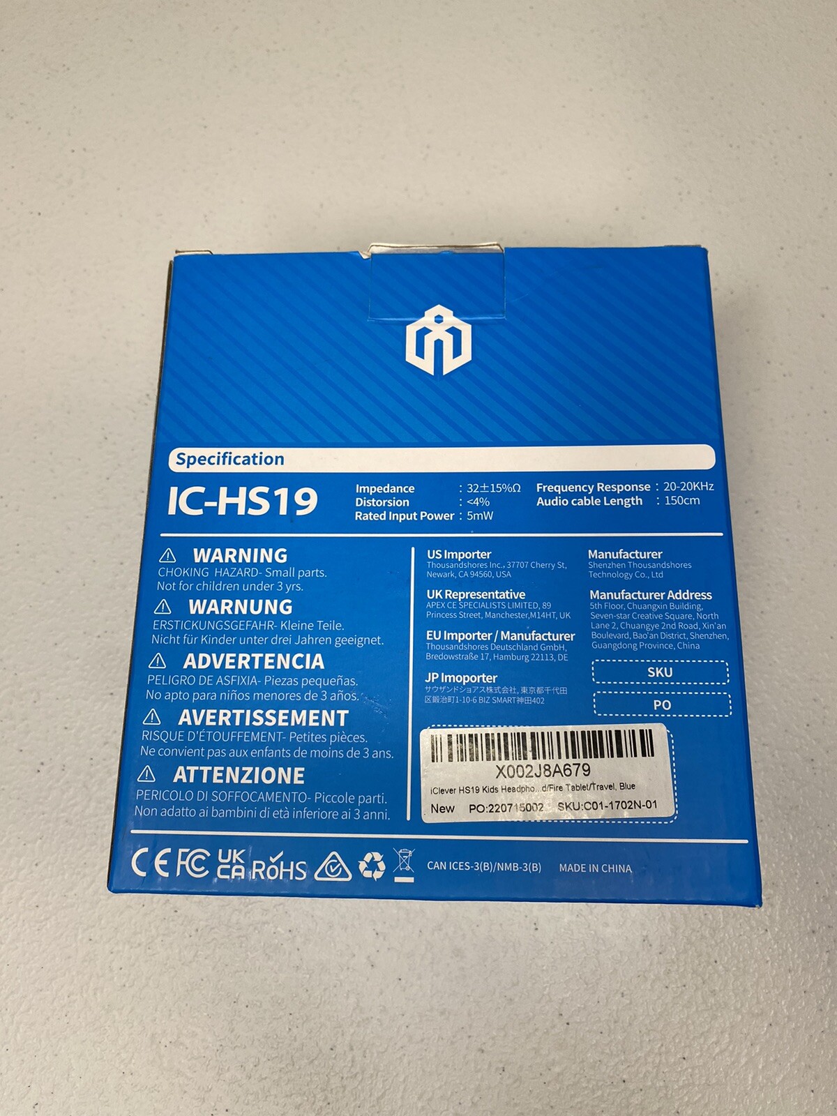 iClever Kids Headphones for School Travel, Safe Volume 85/94dB Open Box New
