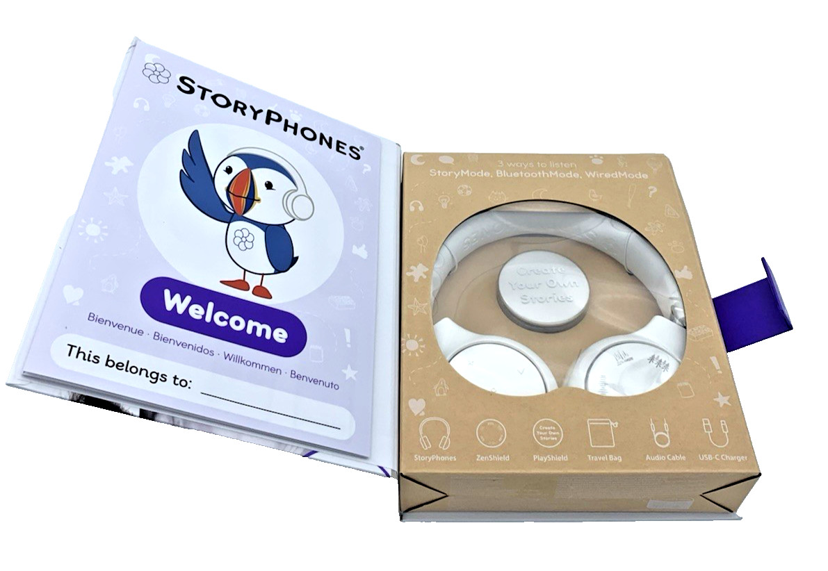 StoryPhones Kid’s Storytelling Headphones W/Bluetooth Wireless White New In Box