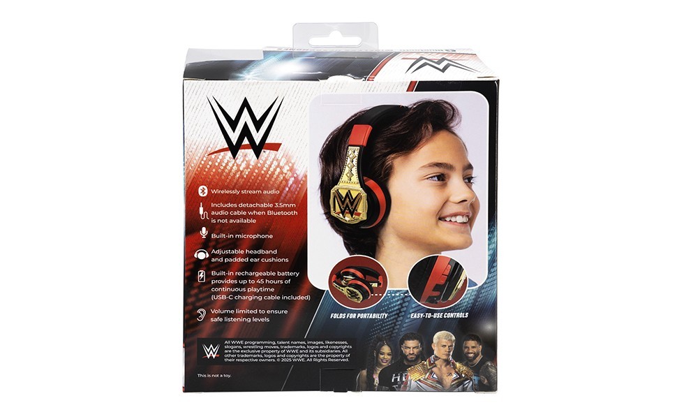 eKids WWE Bluetooth Headphones for Kids, Includes Aux Cord