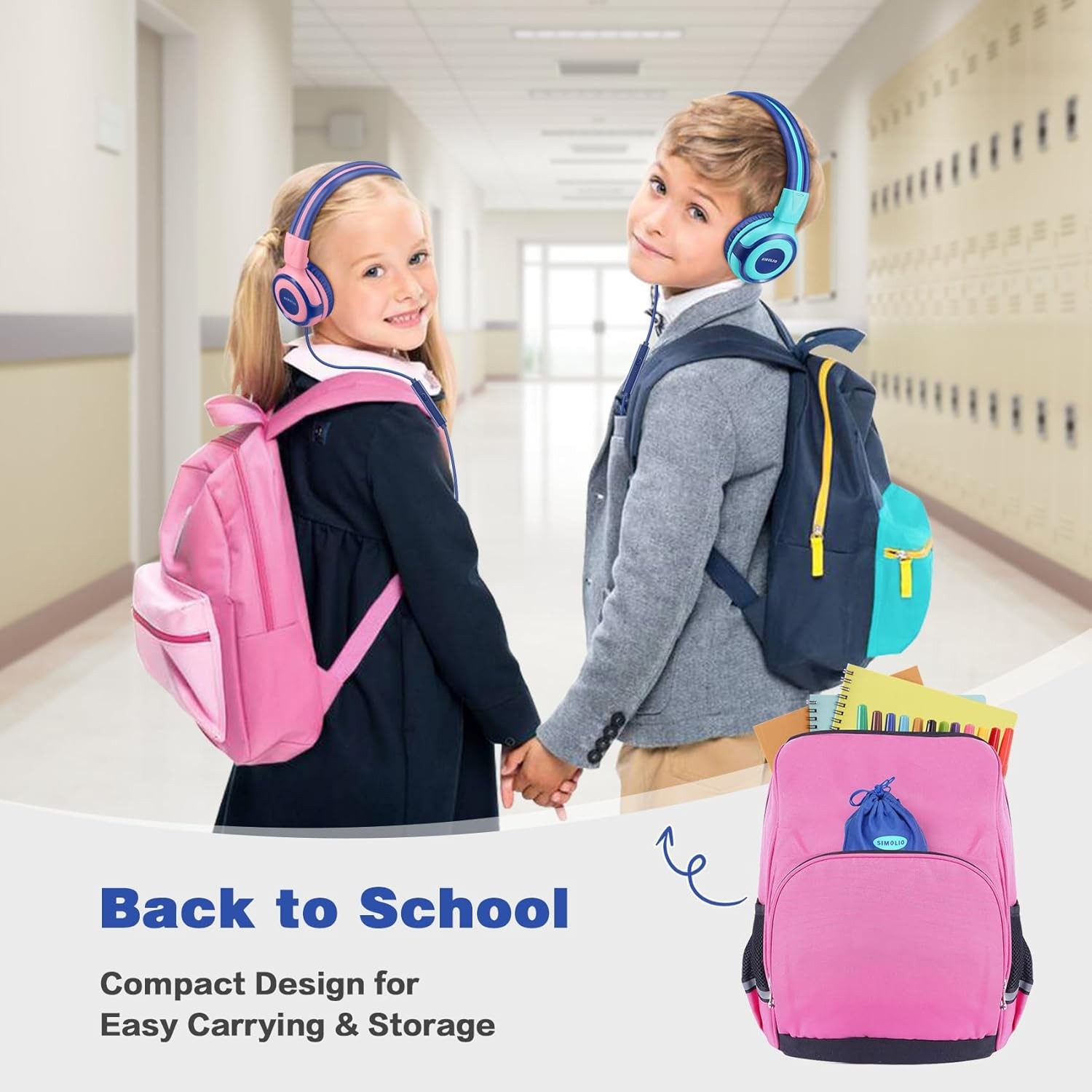 SIMOLIO Kids Headphones for School Travel, Bright Mint