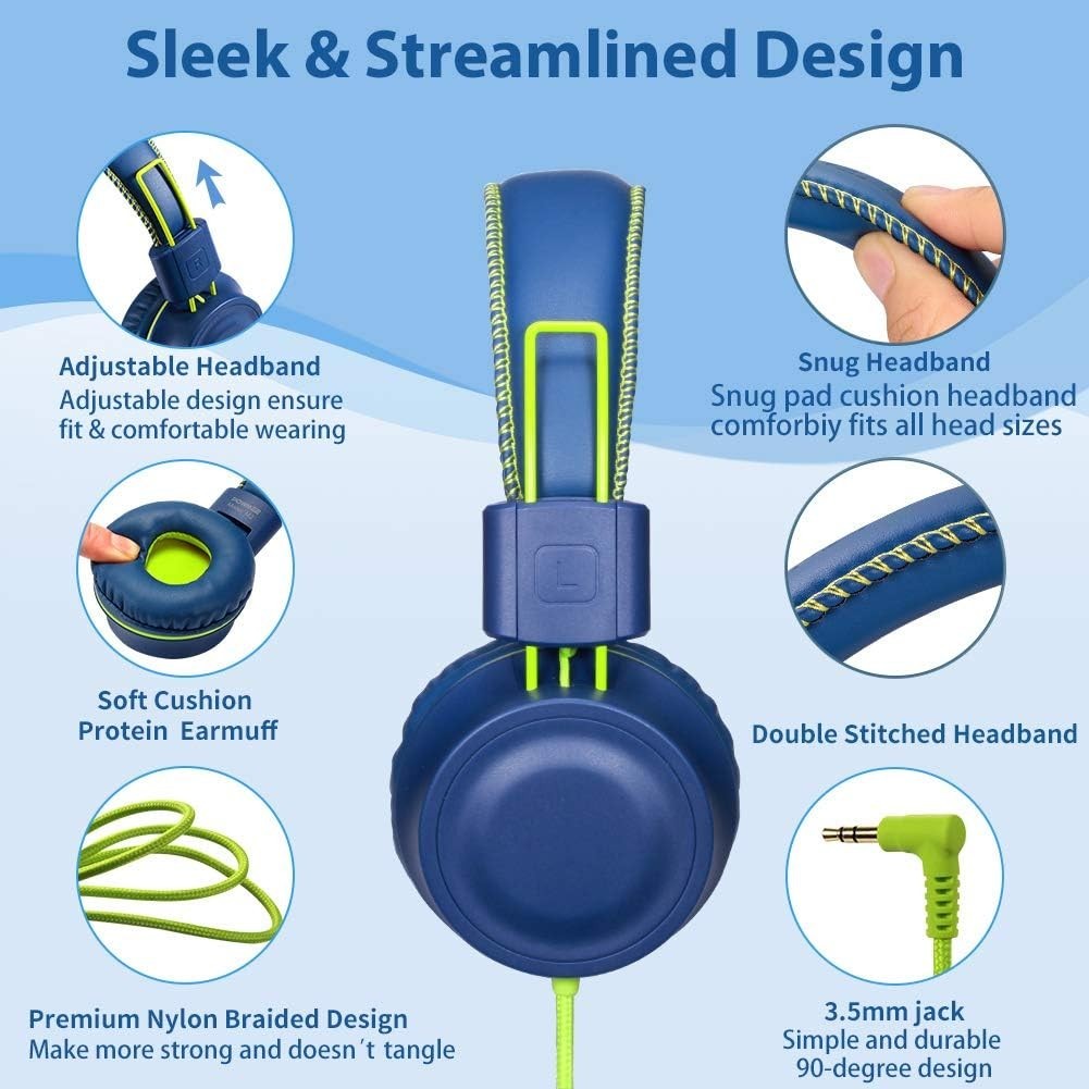 M2 Adjustable On-Ear Headphones for Kids – Noise Cancelling, Tangle-Free Design