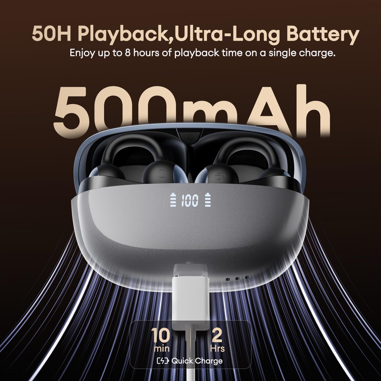PAXA Clip On Earbuds,Open Ear Bluetooth 6.0 Wireless Headphones,12mm Black