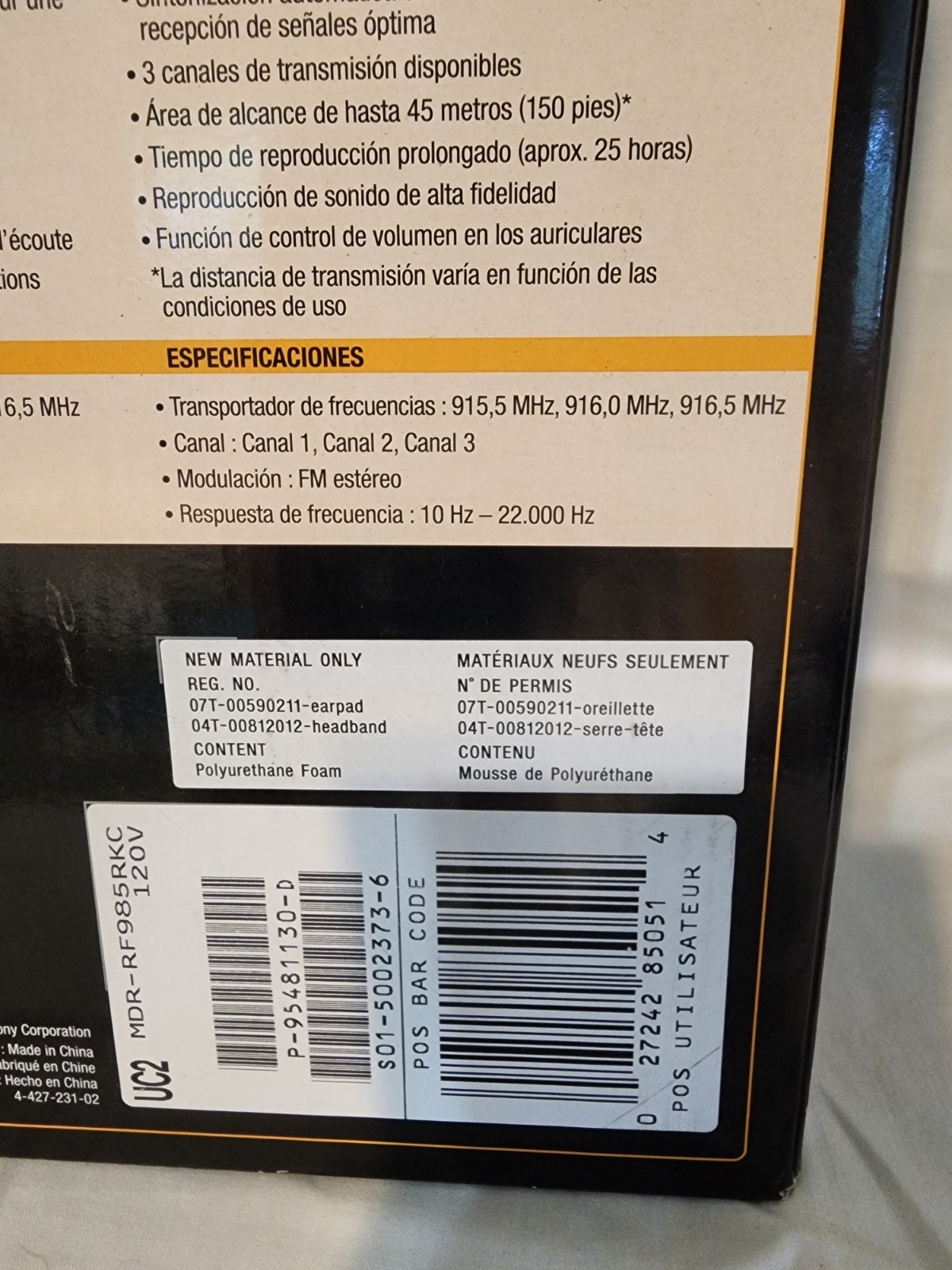 Sony MDR-RF985RK Wireless RF Headphones System w Base Open Box