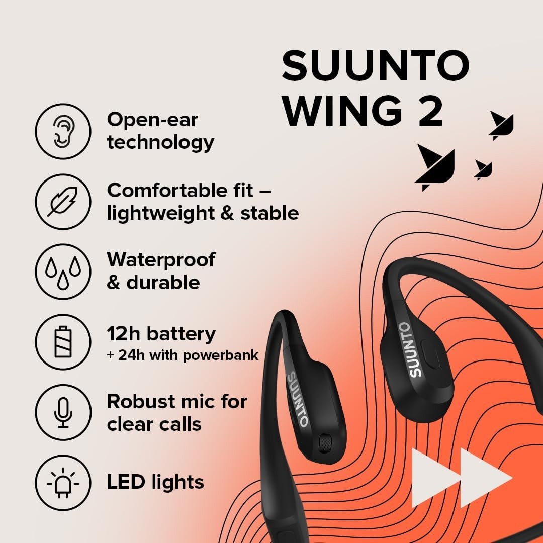 SUUNTO WING2 Wireless Bone Conduction Earphones IP66 Bluetooth BLACK SS051259000
