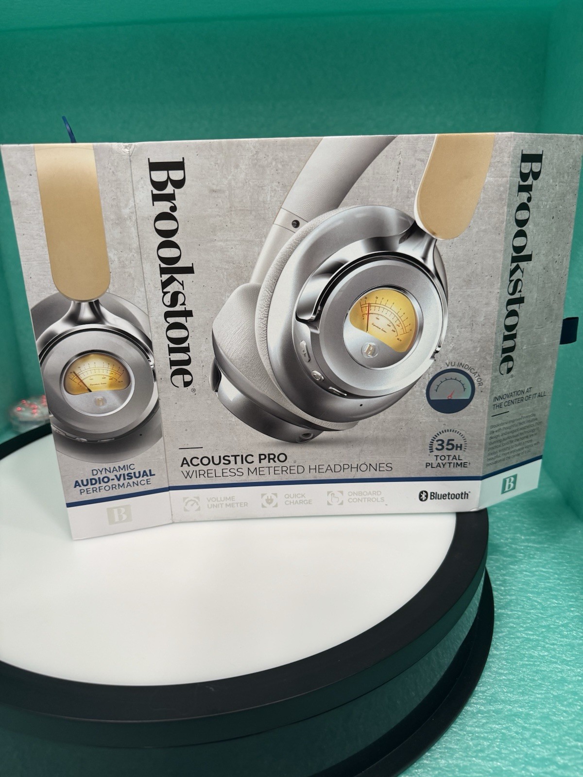 Brookstone Acoustic Pro Wireless Metered Headphones 35 Hours Bluetooth NEW