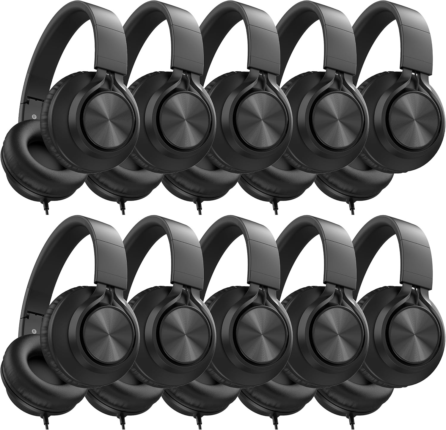 10-Pack Kids Headphones with Microphone for Classroom, Black | K-12