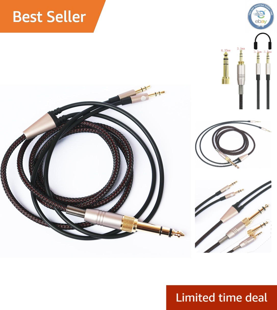 3m Replacement Audio Cable Compatible with Hifiman Sundara & HE4XX, Dual 3.5mm