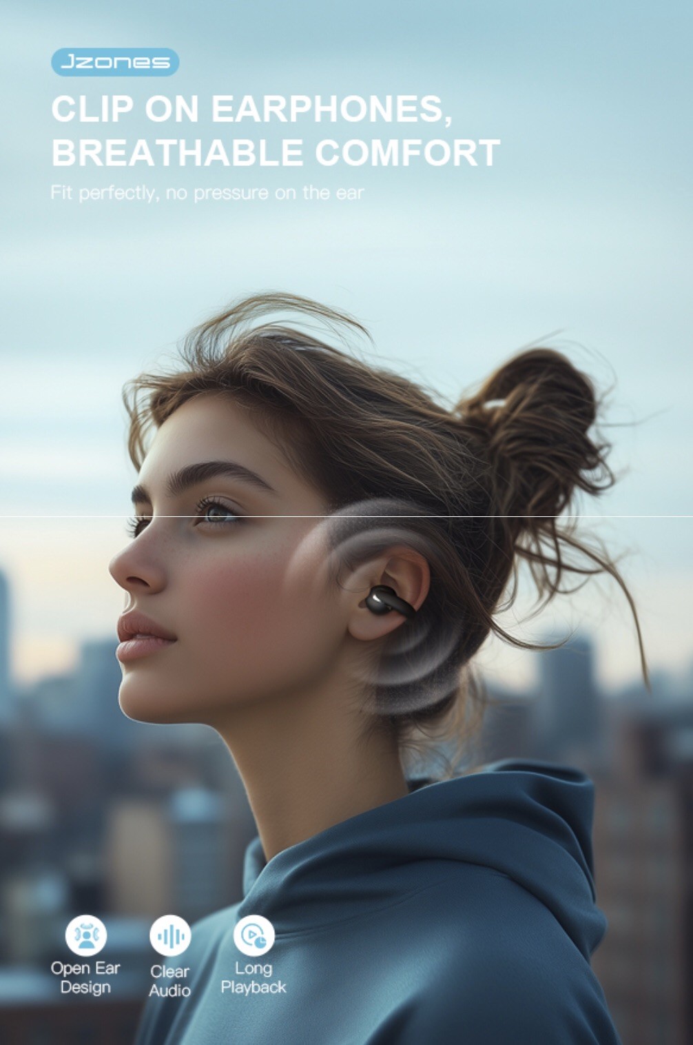 Bluetooth 5.4 Wireless Earbuds Open Ear Clip Bone Headphone Sport Conduction New