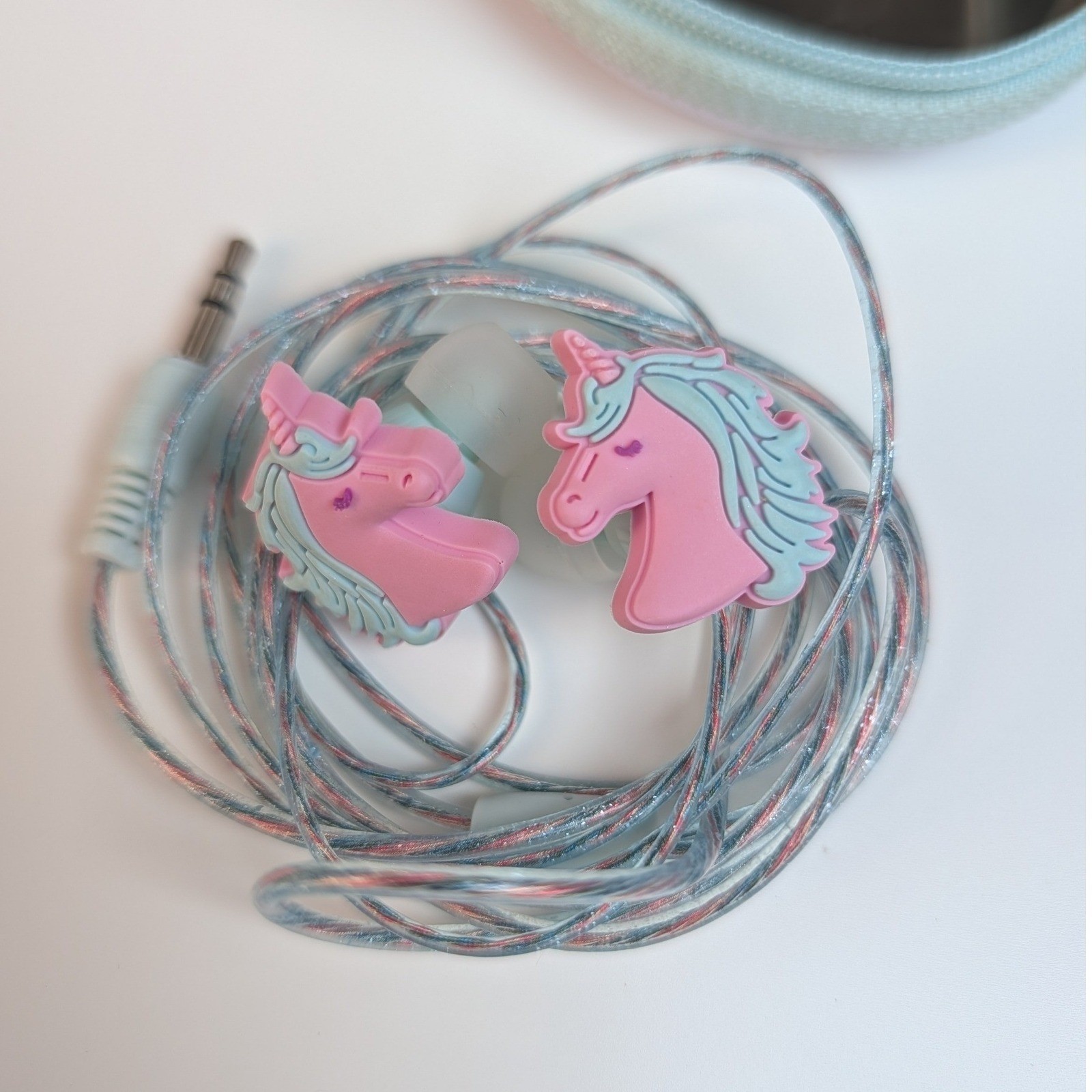 Pink Unicorn Kids Wired Earbuds with Always Believe In Magic Zipper Travel Case