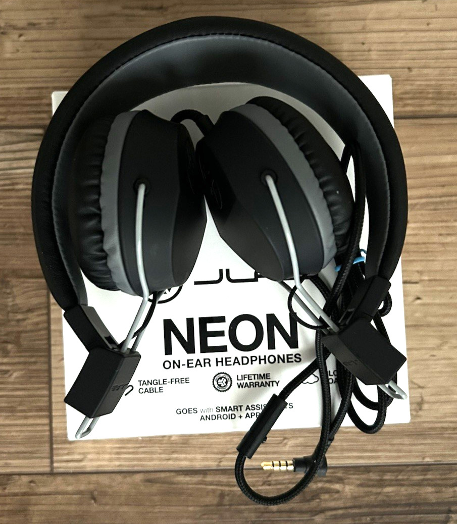 JLab Neon Wired On-Ear Foldable Black Headphones With Mic