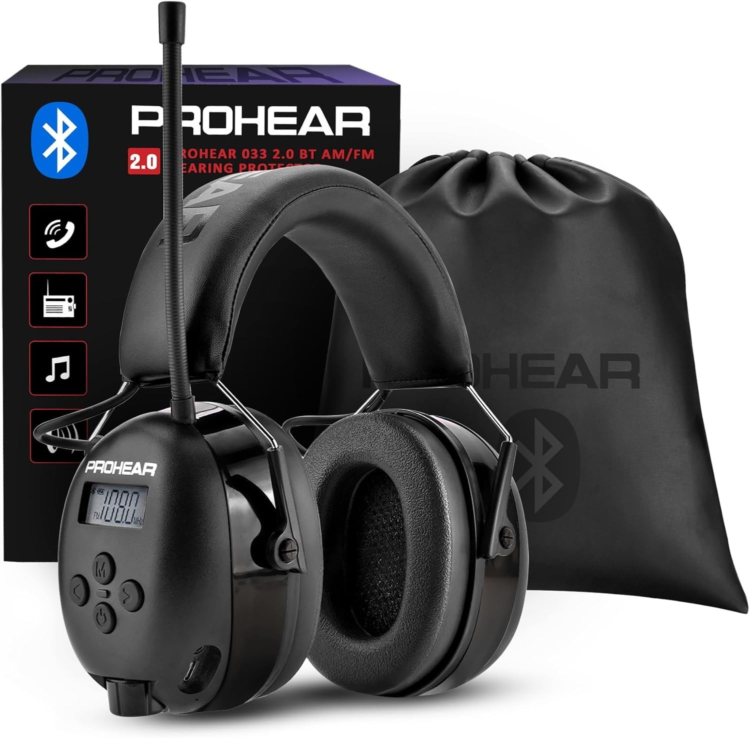 Noise Cancelling Bluetooth Headphones with FM Radio for Mowing and Construction