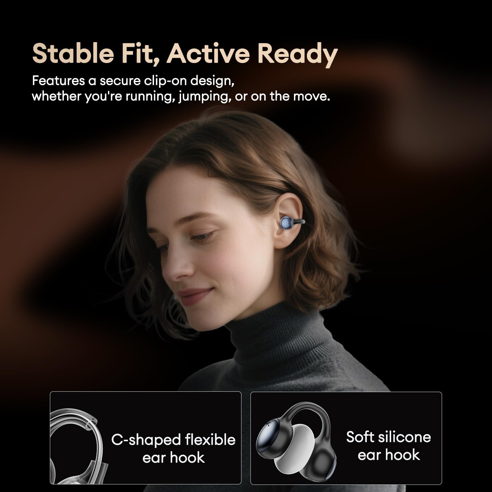 PAXA Clip On Earbuds,Open Ear Bluetooth 6.0 Wireless Headphones,12mm Black