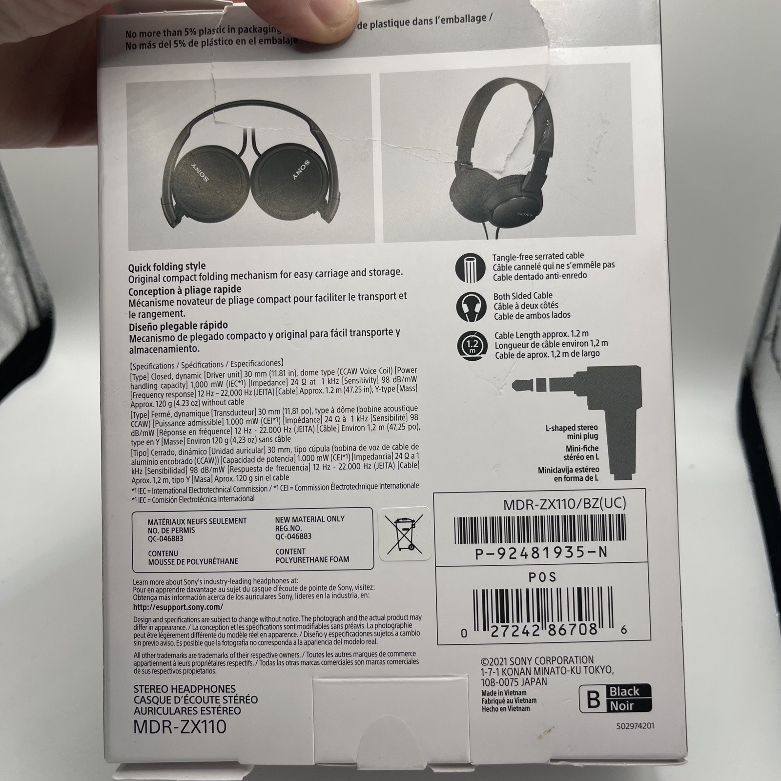 Sony MDR-ZX110 Wired Ear-Pad (On the Ear) Headband Headphones in Black