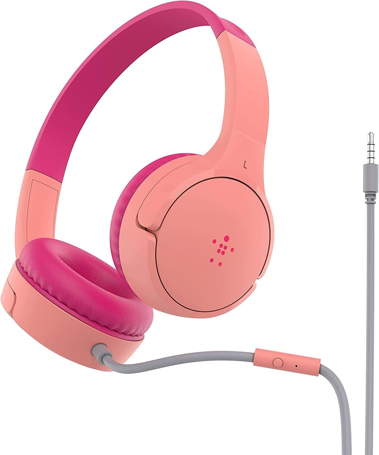 Belkin SoundForm Mini Kids Wired Headphones with Built-in Microphone Pink