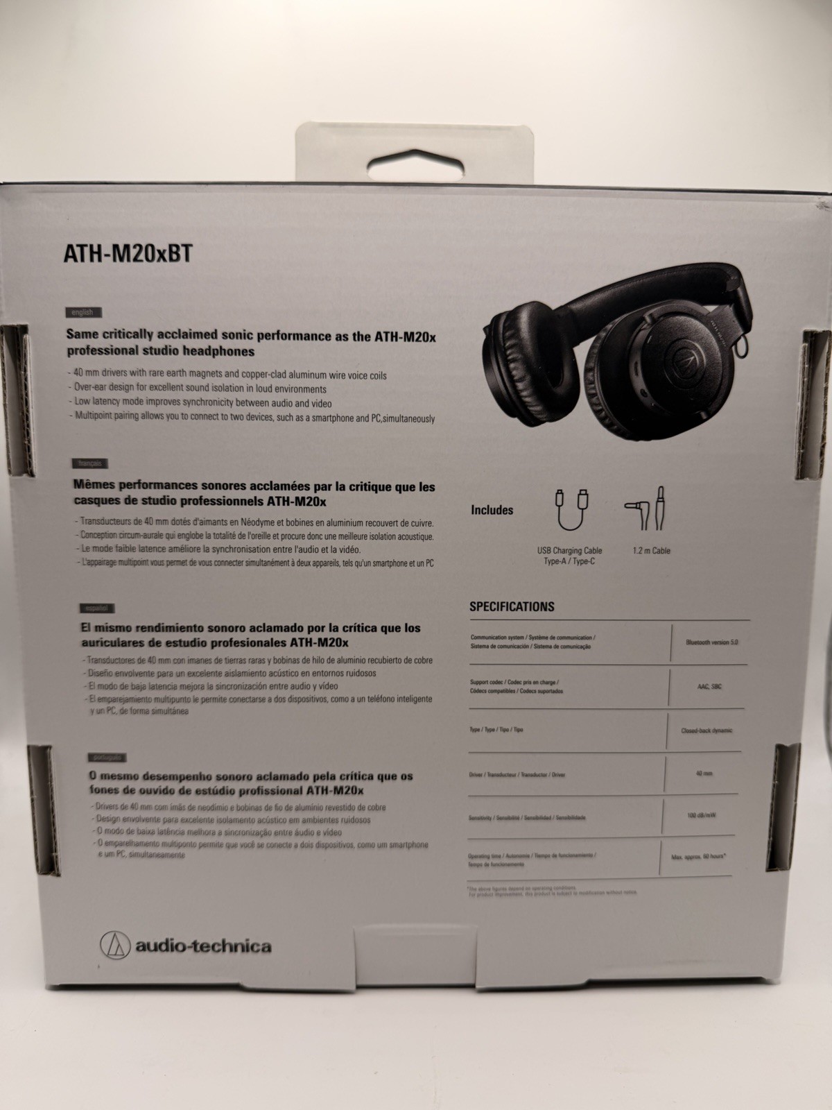 Audio-Technica ATH-M20XBT Wireless Over-Ear Bluetooth Headphones – Black (New)