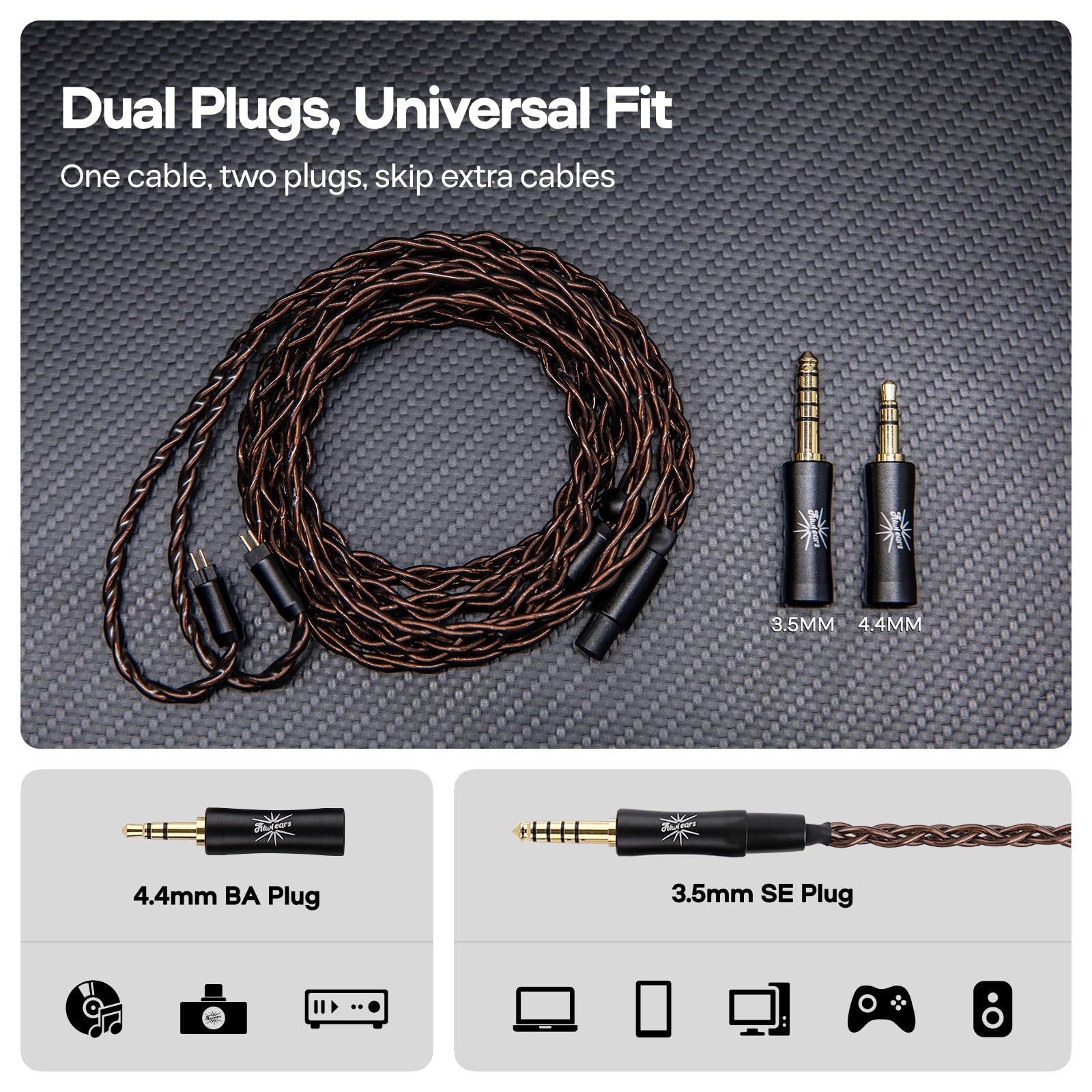 Kiwi Ears Terras IEM Cable,4N Single Crystal Copper 32AWG 4-Core in Ear Monit…