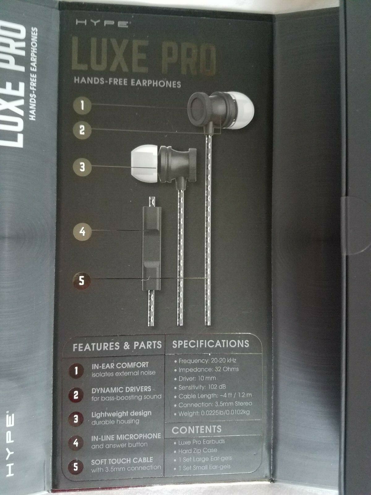 Hype LUXE PRO Hands Free Earphones Bass Boosting -MIC- Bonus Carrying Case