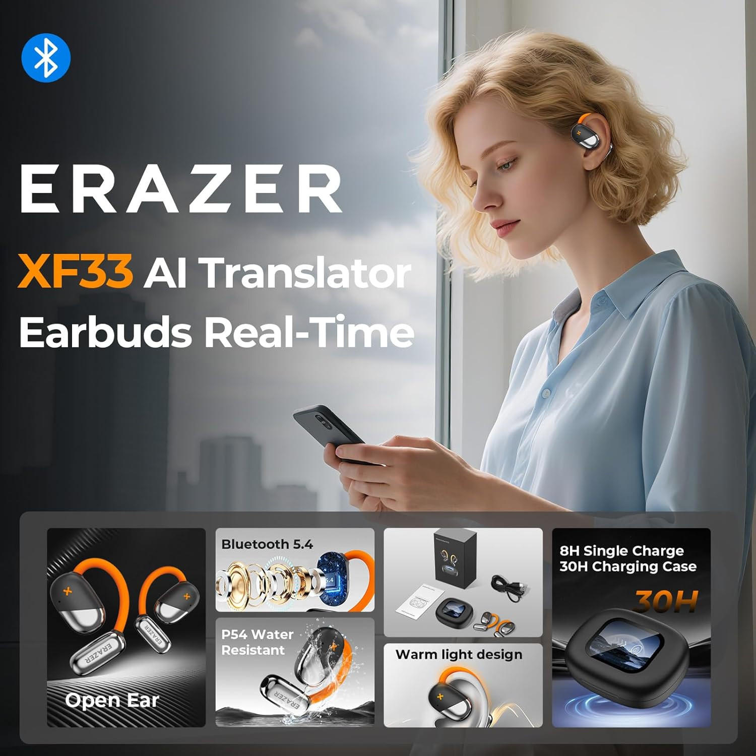 ERAZER AI Translation Earbuds Real Time, 135 Language Translator Earbuds