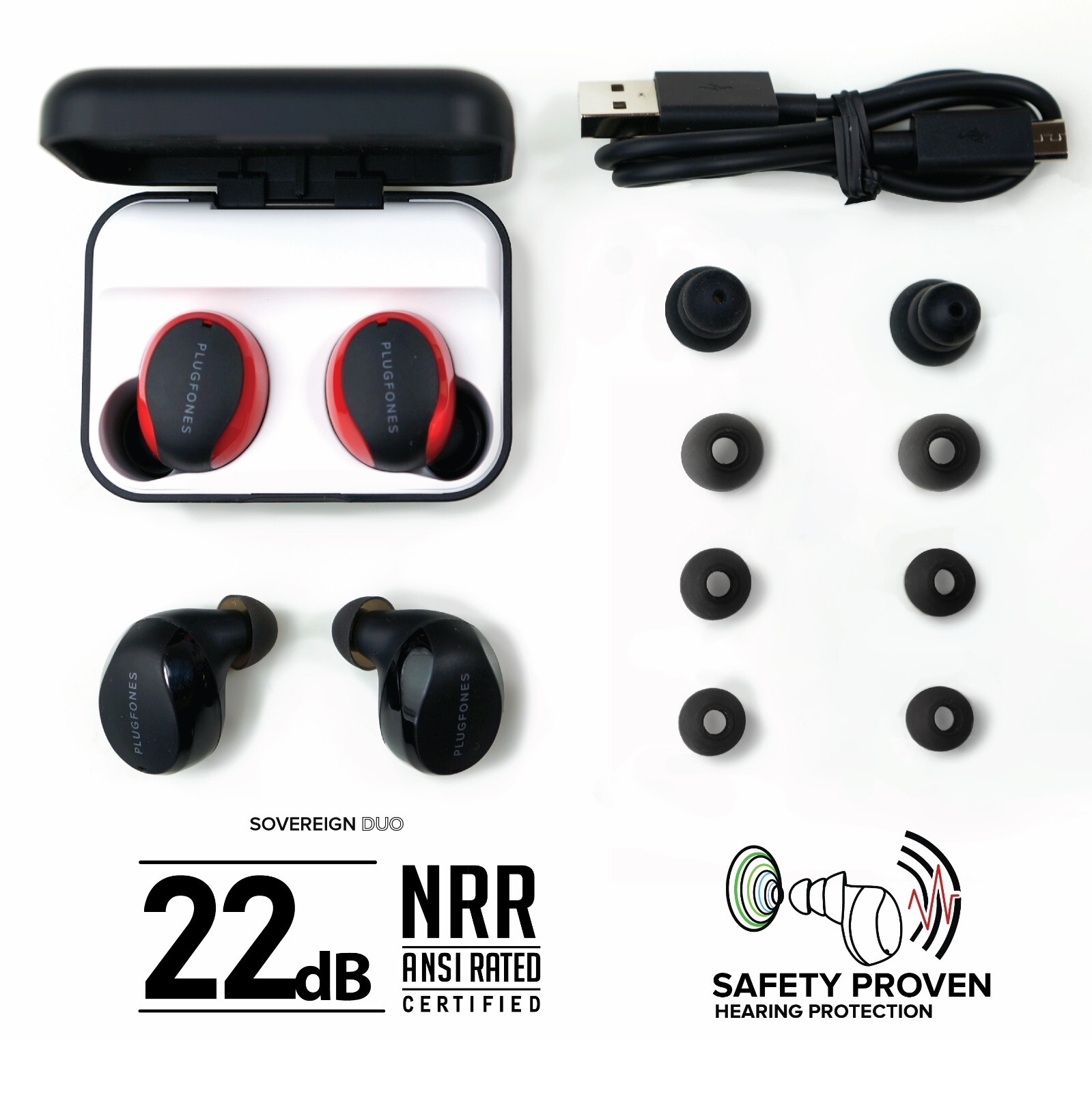 Plugfones Sovereign Duo Bluetooth Passive Sound Canceling Headphones earbuds
