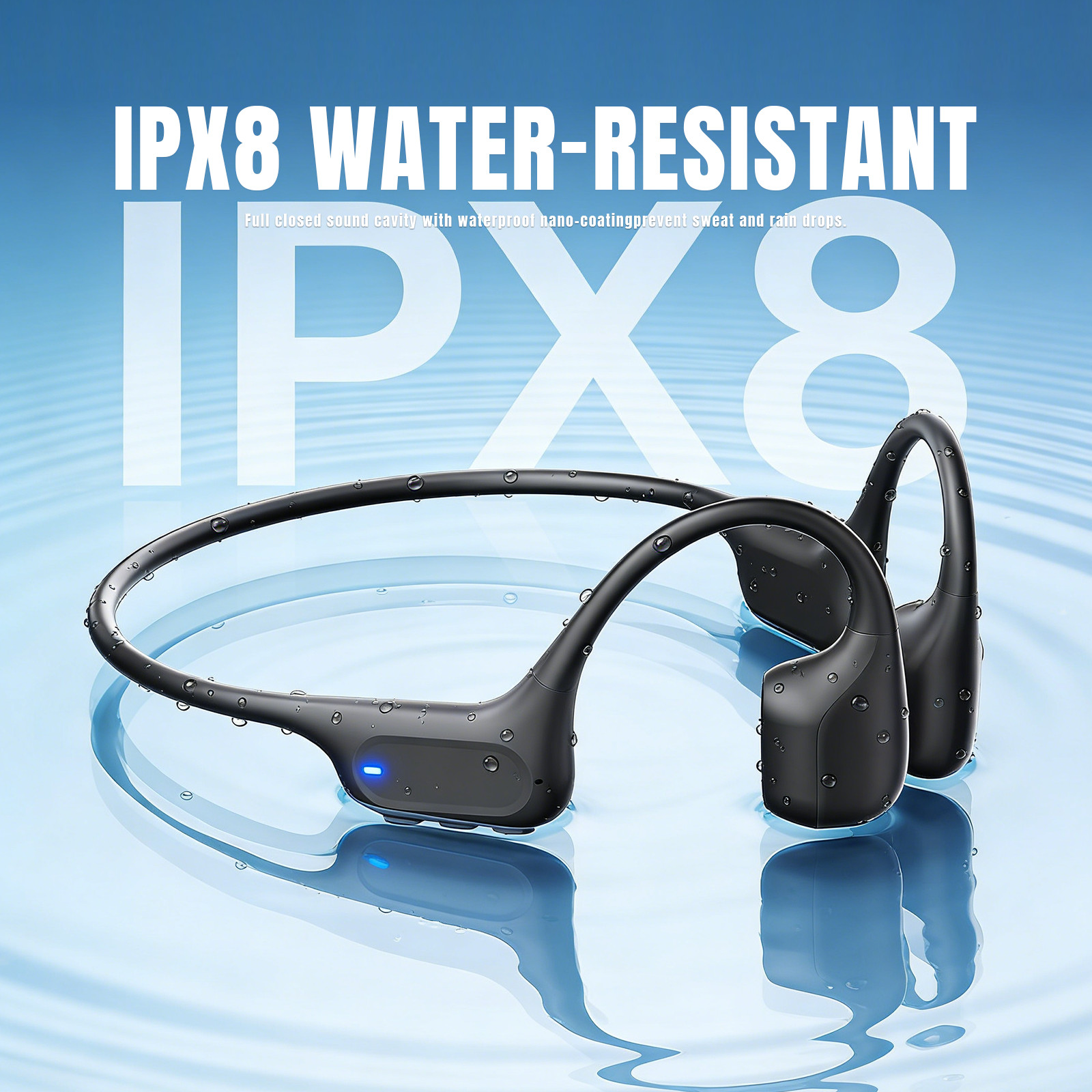 Waterproof Bone Conduction Bluetooth Headphones, Open-Ear Sports with Mic IPx8