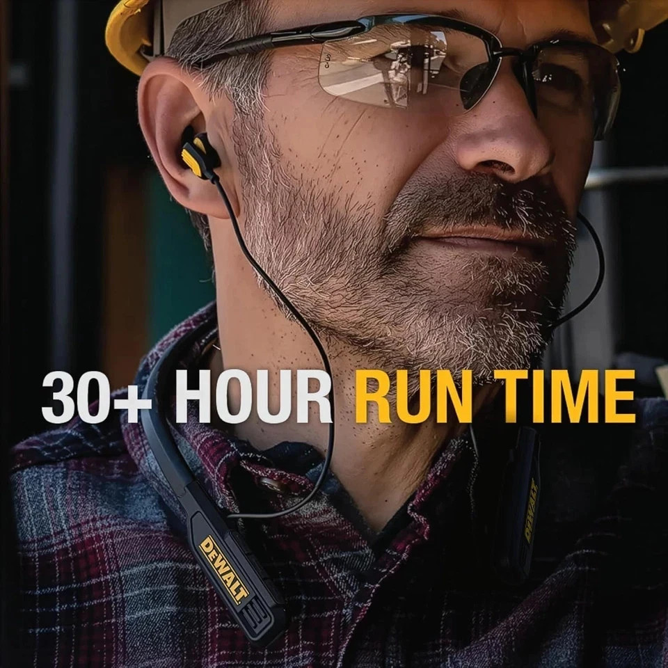 DEWALT Heavy Duty Black Edition 2-In-1 Neckband Bluetooth Headphones W/Built-In