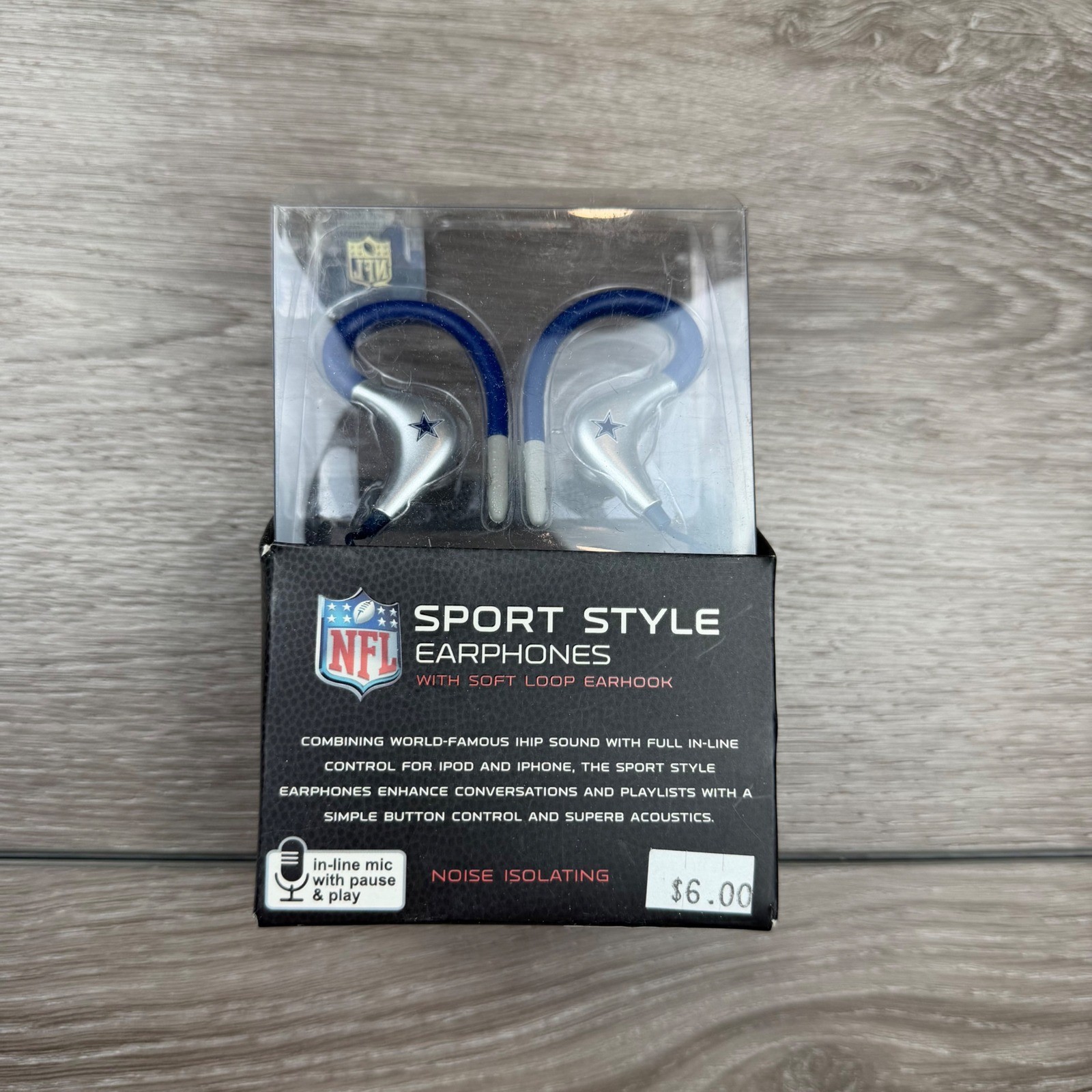 iHip NFL Dallas Cowboys Sport Style Earphones Noise Isolating Blue Silver New