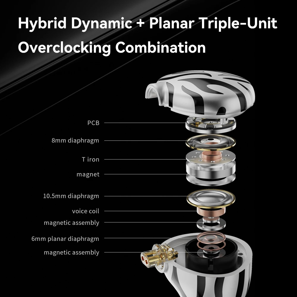 TRN White Tiger Hybrid In-Ear Earphones Dual Dynamic + Planar Driver 3.5/4.4mm