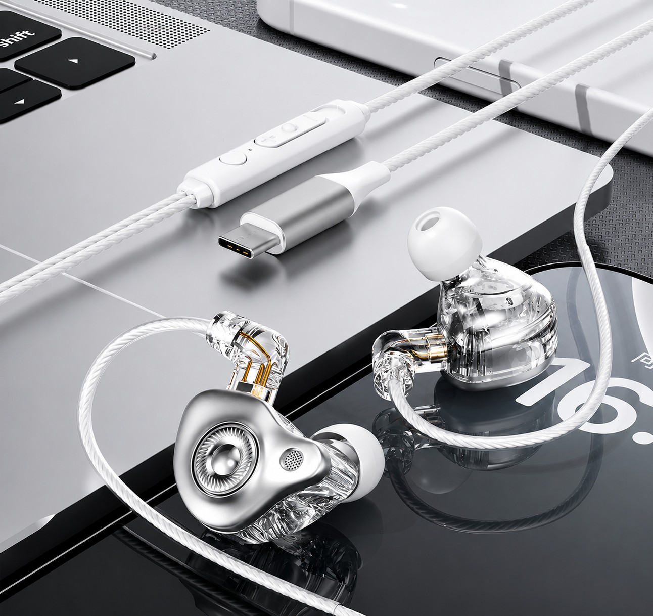 HiFi Detachable Wired IEM Earbuds w/Mic Stereo Noise Isolating USB-C 3.5mm AUX