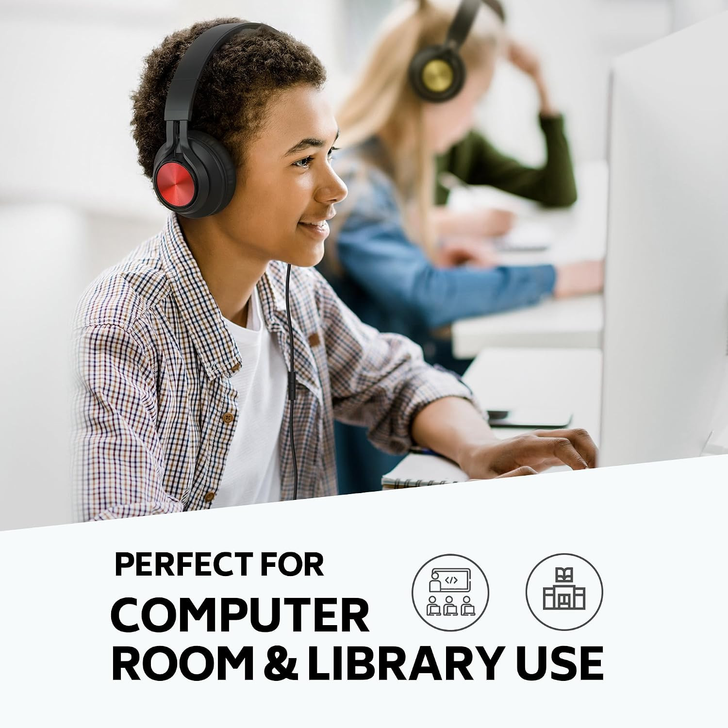 Kids Headphones Bulk 6-Pack for K-12 School Online Learning Travel |