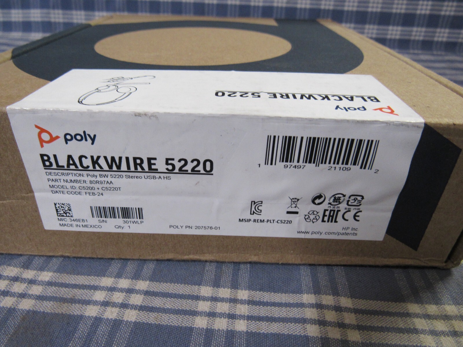 Poly Blackwire 5220 USB Stereo Wired Headset (Open Box) #1 FAST FREE SHIPPING.