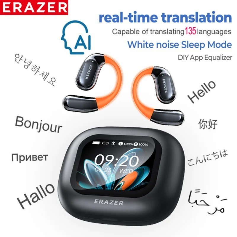HTC NE27 Translator Headphones with Display Charging Case Real Time 135 Languages Glow AI
