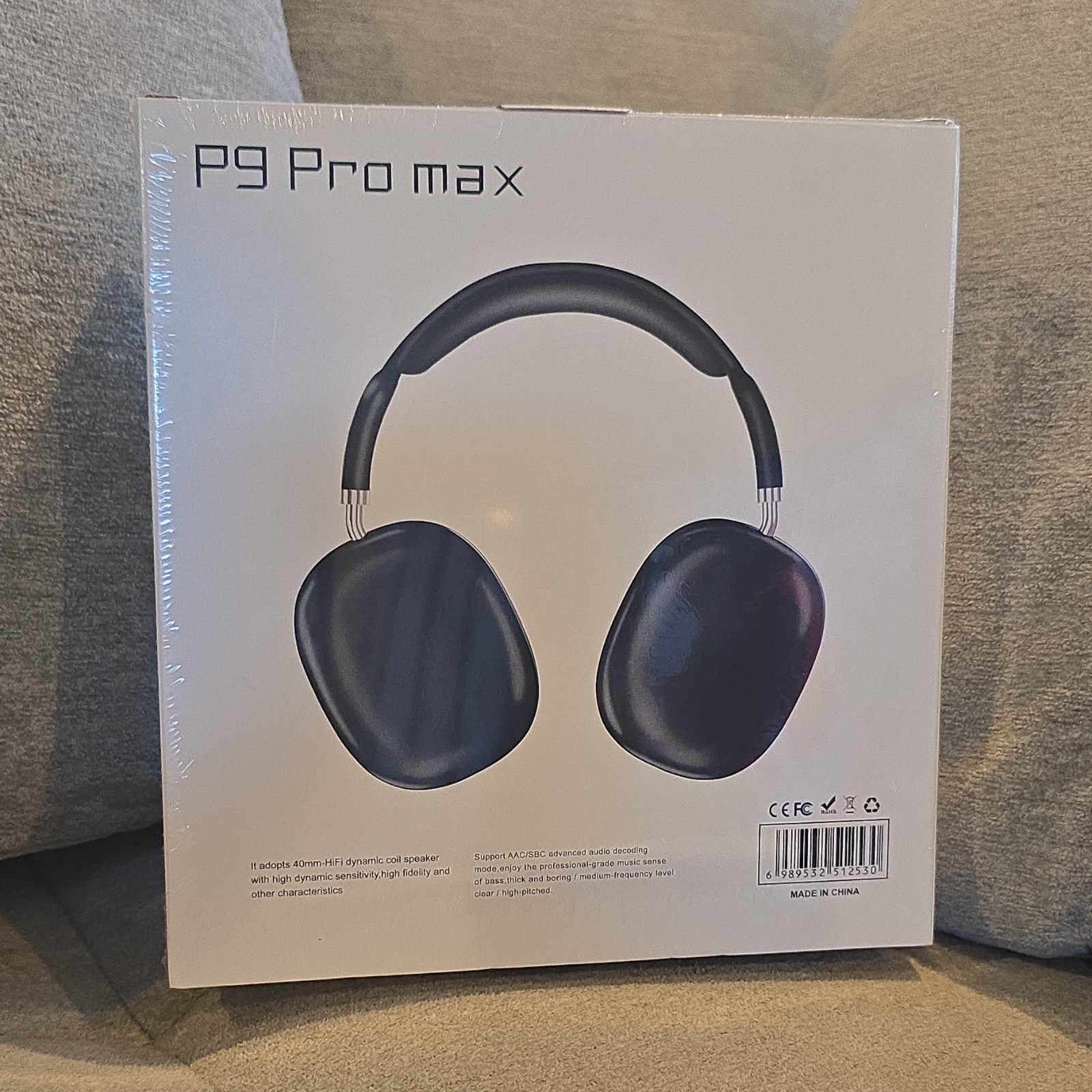 P9 Pro max Bluetooth Wireless Over-Ear Headphones Built-In Mic 40mm Black