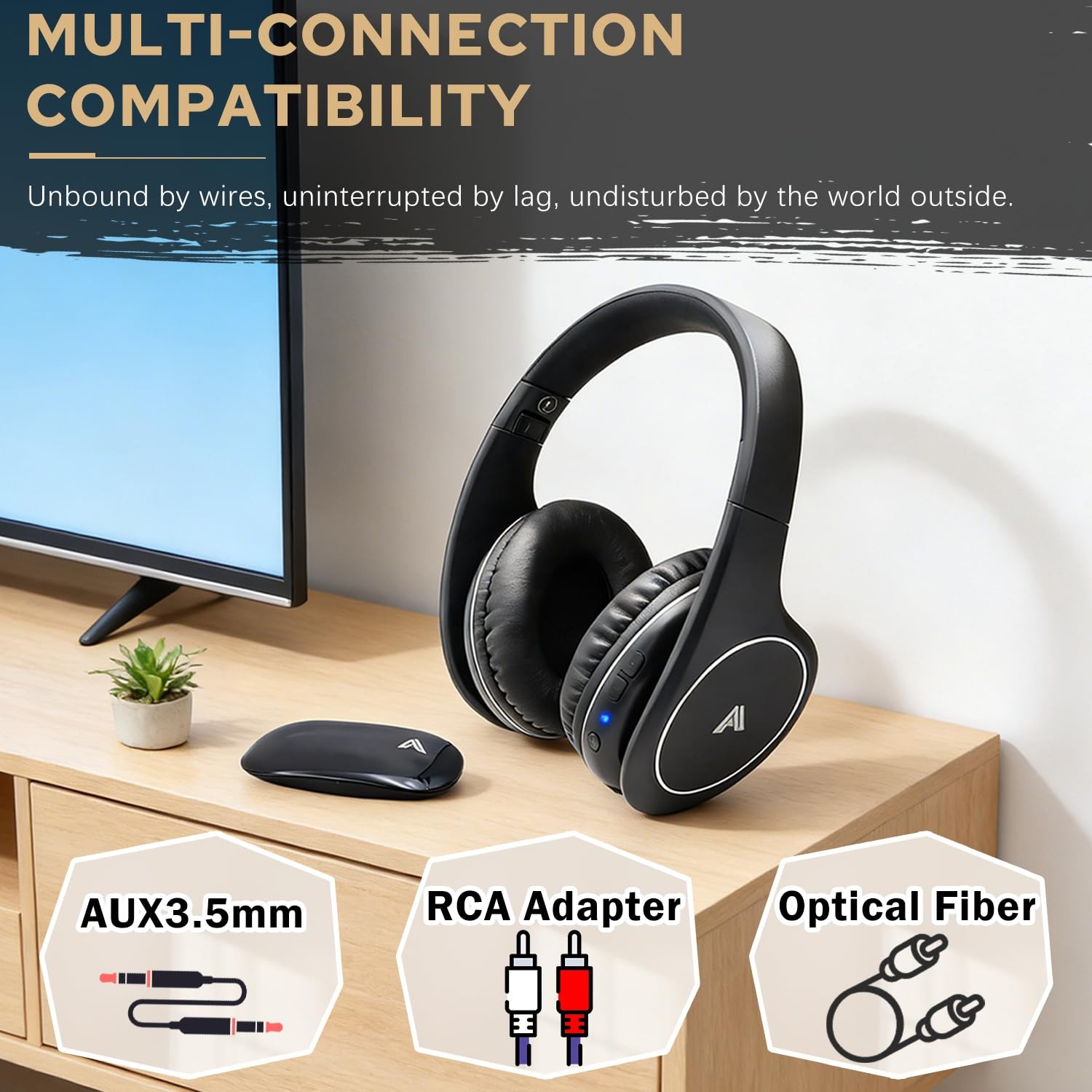 Ansee Wireless TV Headphones for Seniors & Hearing Impaired, One Size, Black