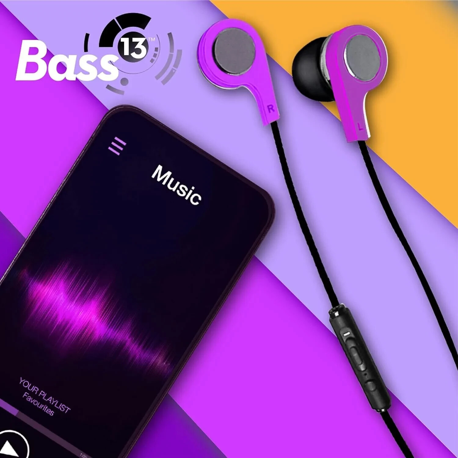 Maxell Bass 13 Heavy-Bass in-Ear Earbuds with Built-in Microphone – Purple