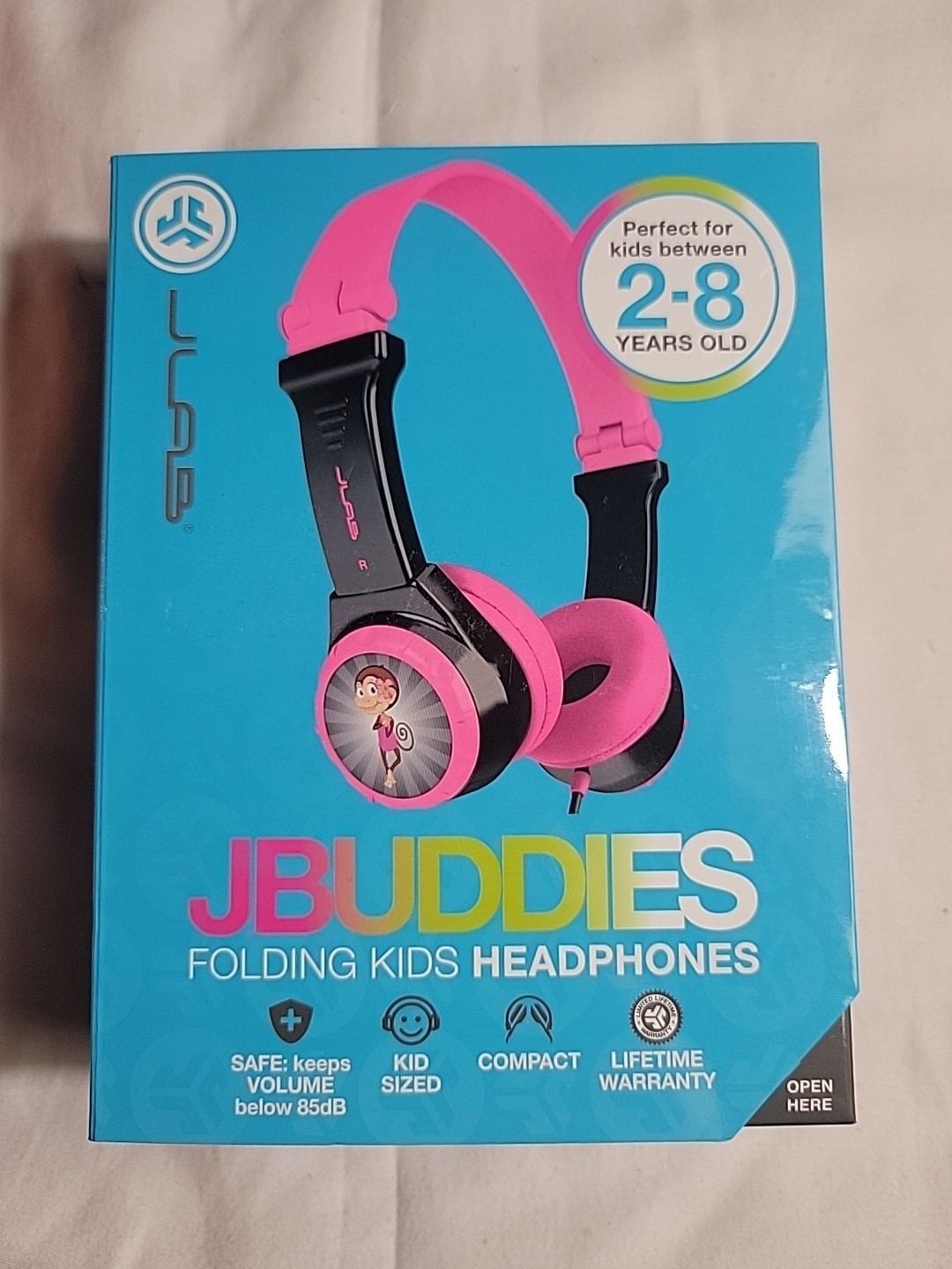 JLab JBuddies Folding Kids Headphones 2-8 Years Old Safe Volume Regulator Pink