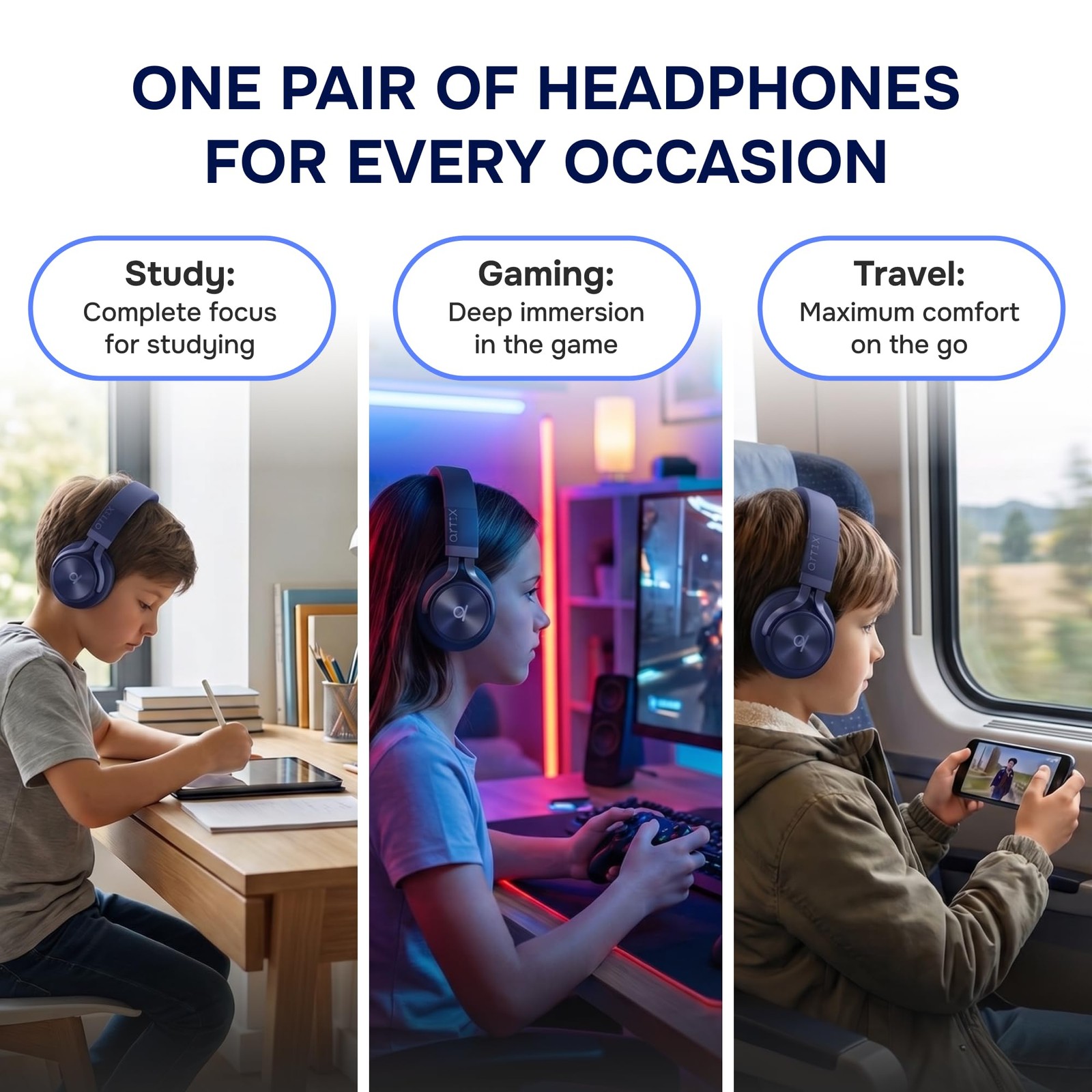 CL750 Kids Wireless Headphones for School, 40 Hours Playtime, Bluetooth 6.0 O…