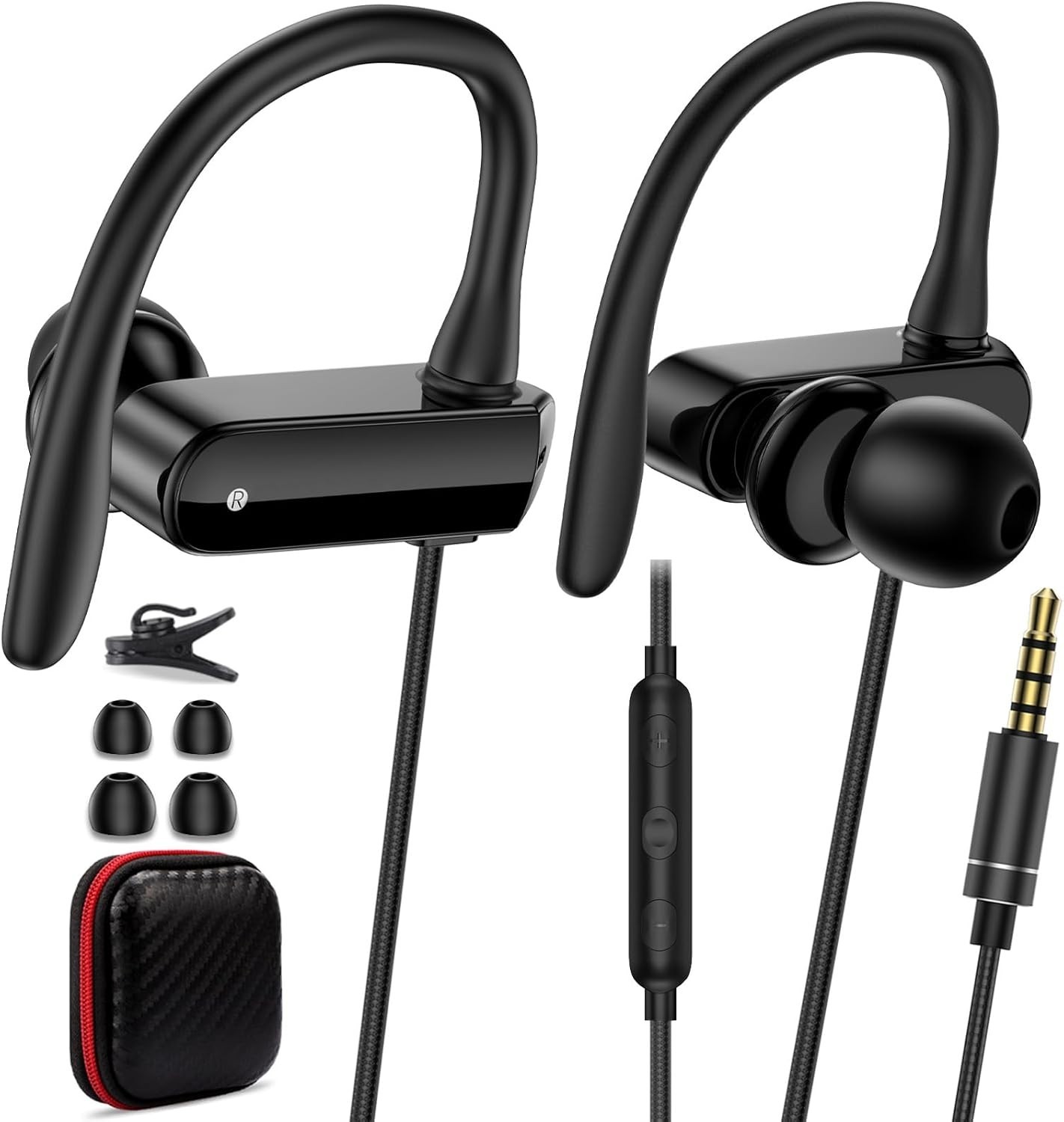 Wired Over-Ear Sports Earbuds with Microphone & Noise Cancellation – Black