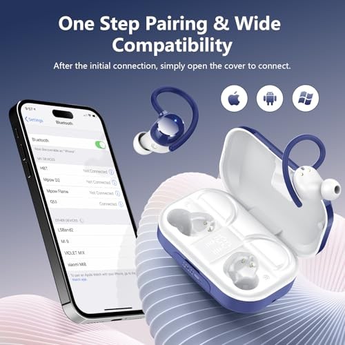 Wireless Earbuds, Bluetooth 5.4 Sport Headphones, 128H Playtime Over Navy Blue