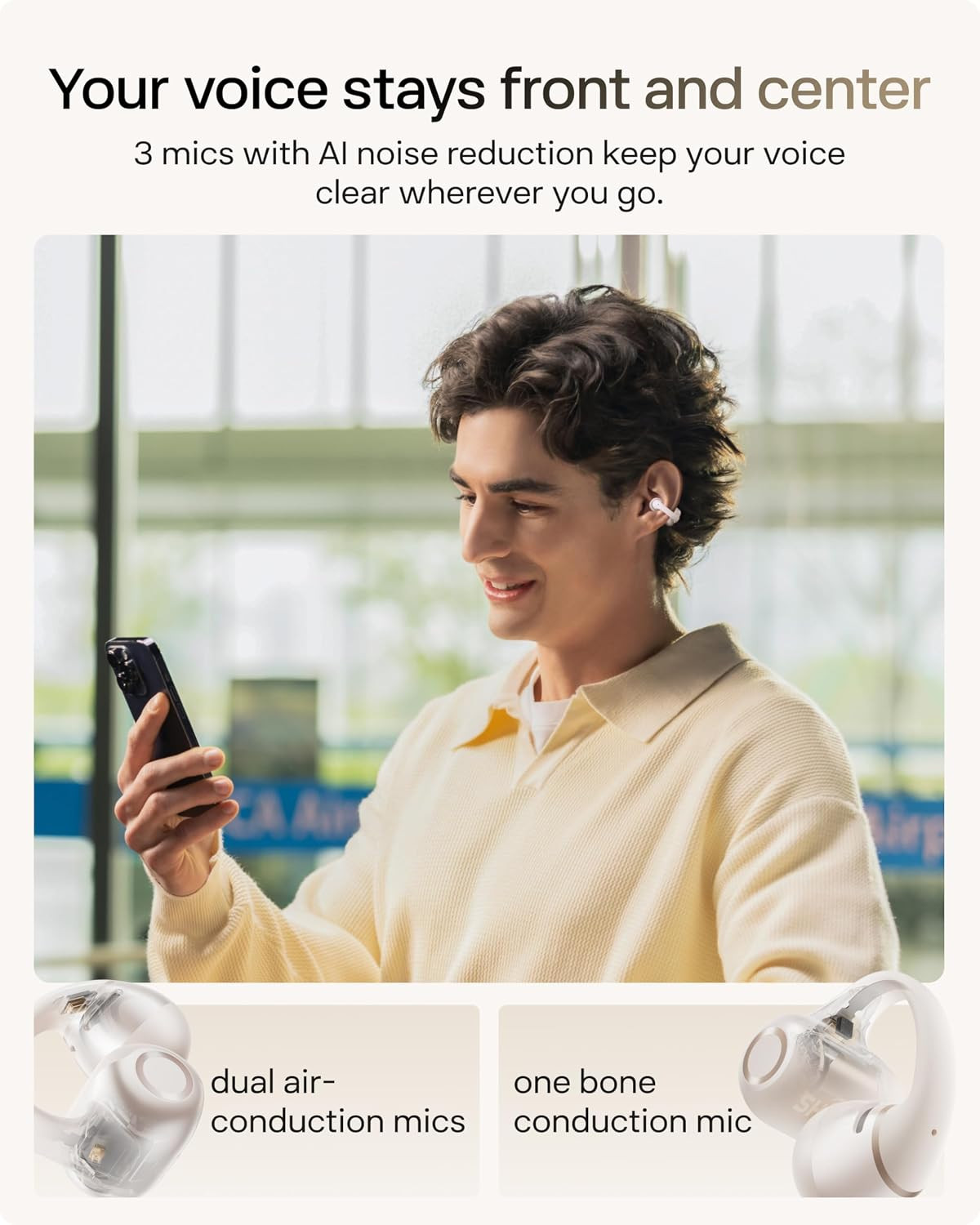 SHOKZ Opendots 2 Open-Ear Clip-On Earbuds, White, Dolby Audio, 3 Mics | IP57; Bl