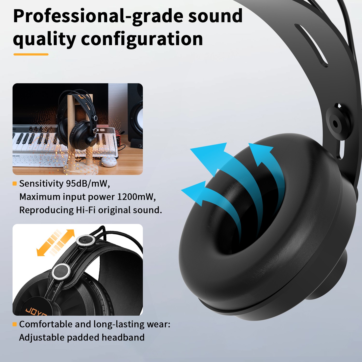 JOYO Monitor Headphones Stereo Wired Over Ear Headphone Hifi Sound Cancel Noise