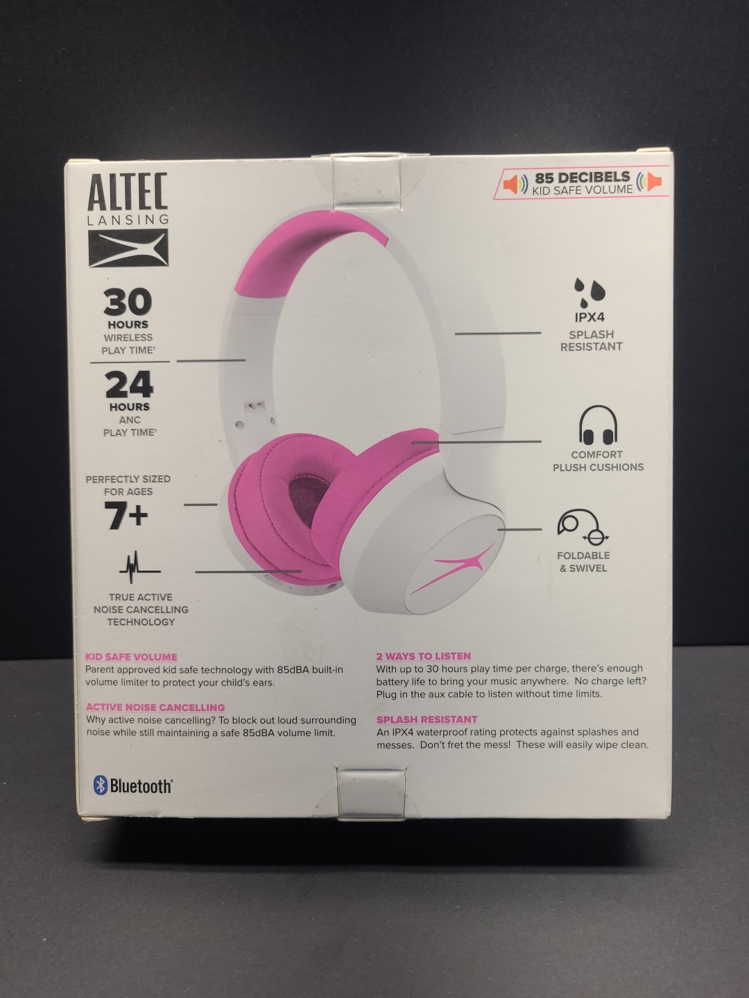 Altec Lansing 2-In-1 Active Noise Canceling Kid Safe Headphones Pink New