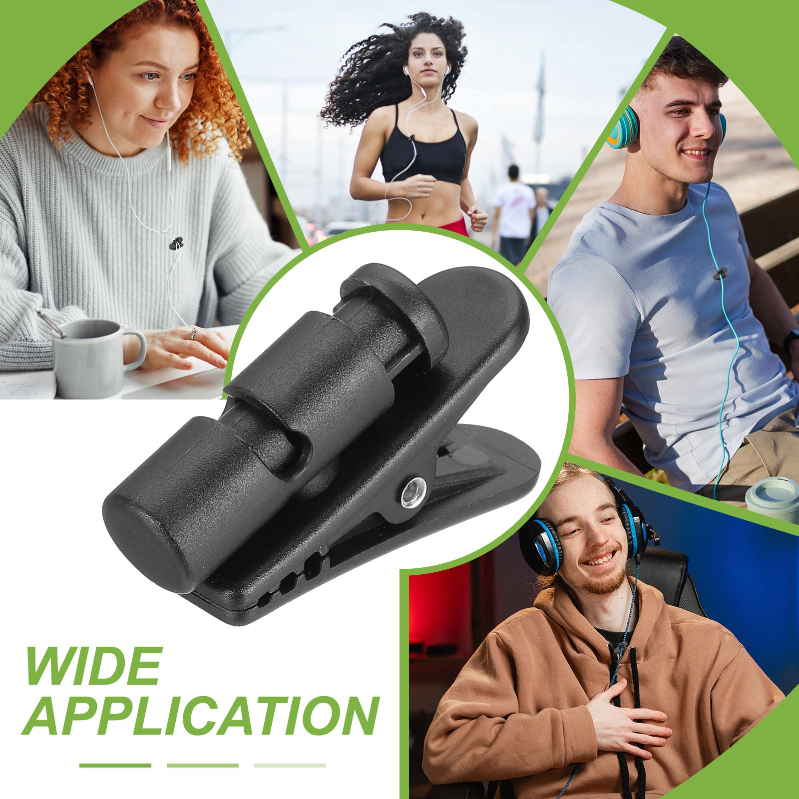 2 Pcs 360 Degree Rotate Headphone Wire Clip 1.46″x0.45″x0.79″ Black
