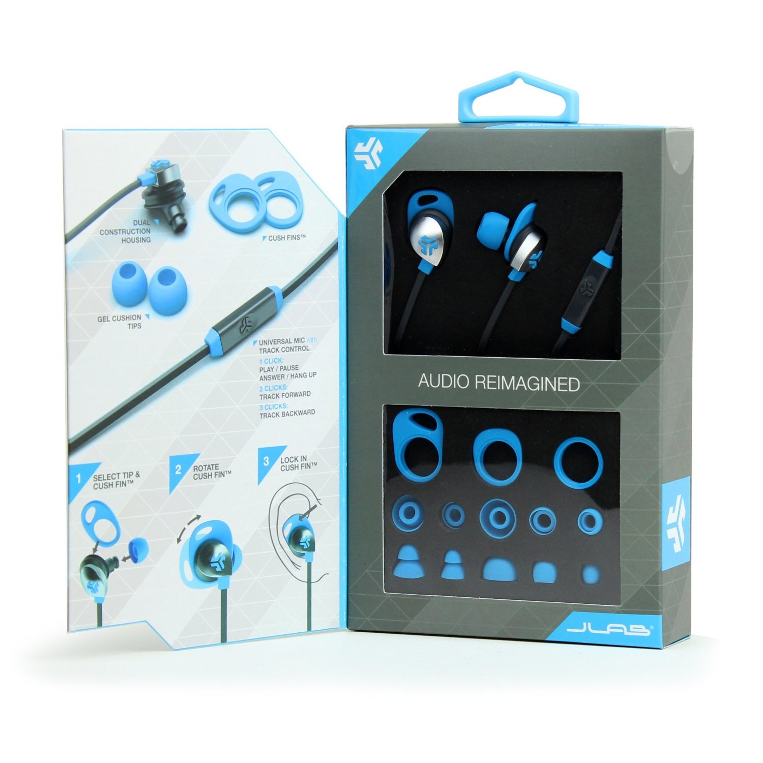 New JLAB EPIC-BLUGRY-BOX Earbuds Universal Mic with Track Control Blue/Gray