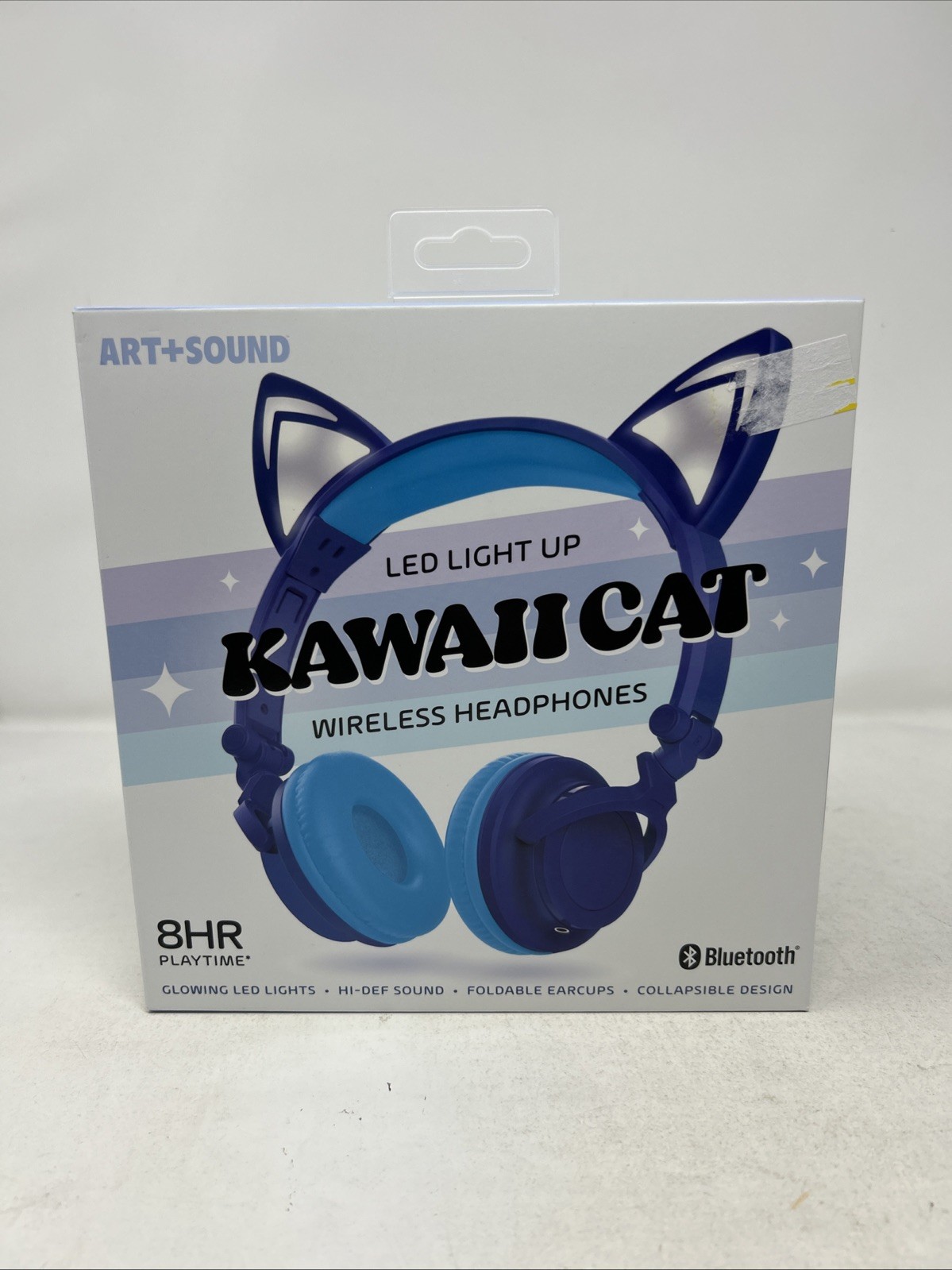 ART+SOUND Kawaii Cat LED Bluetooth Wireless Wired Kids Headphones Blue