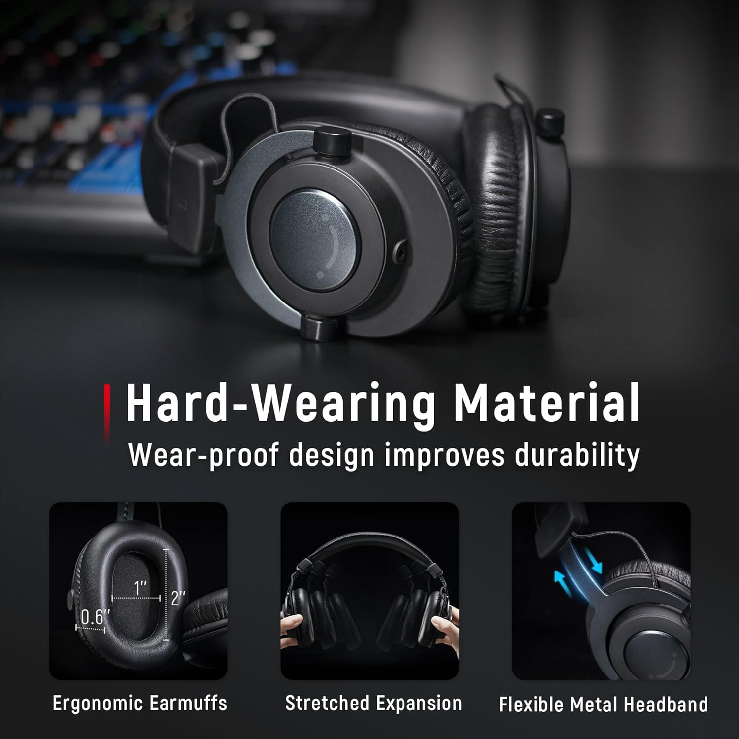 Studio Monitor Headphones for Recording, Wired Headphones with 50mm Driver, Over