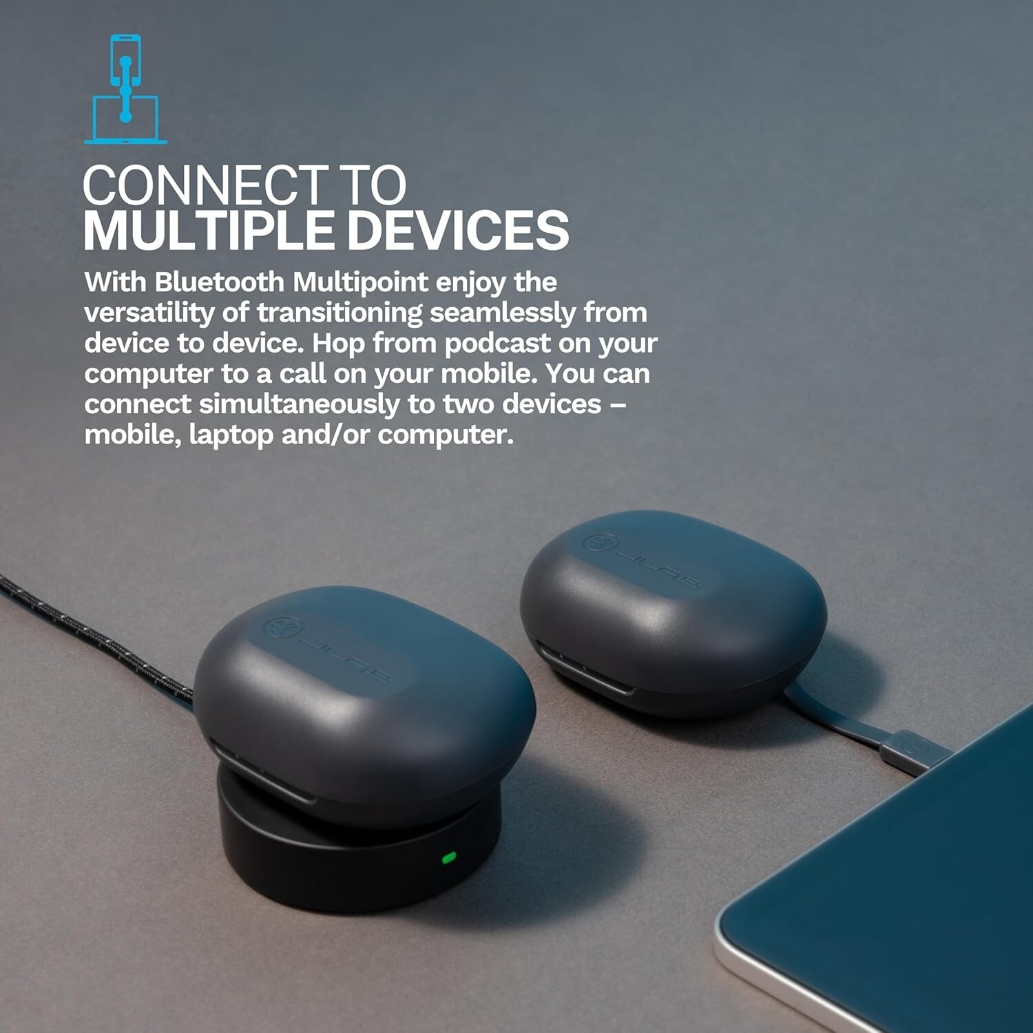JLab JBuds Sport ANC 4 Bluetooth Earbuds, Sporthook, Fitness & Gym – Cobalt NIB