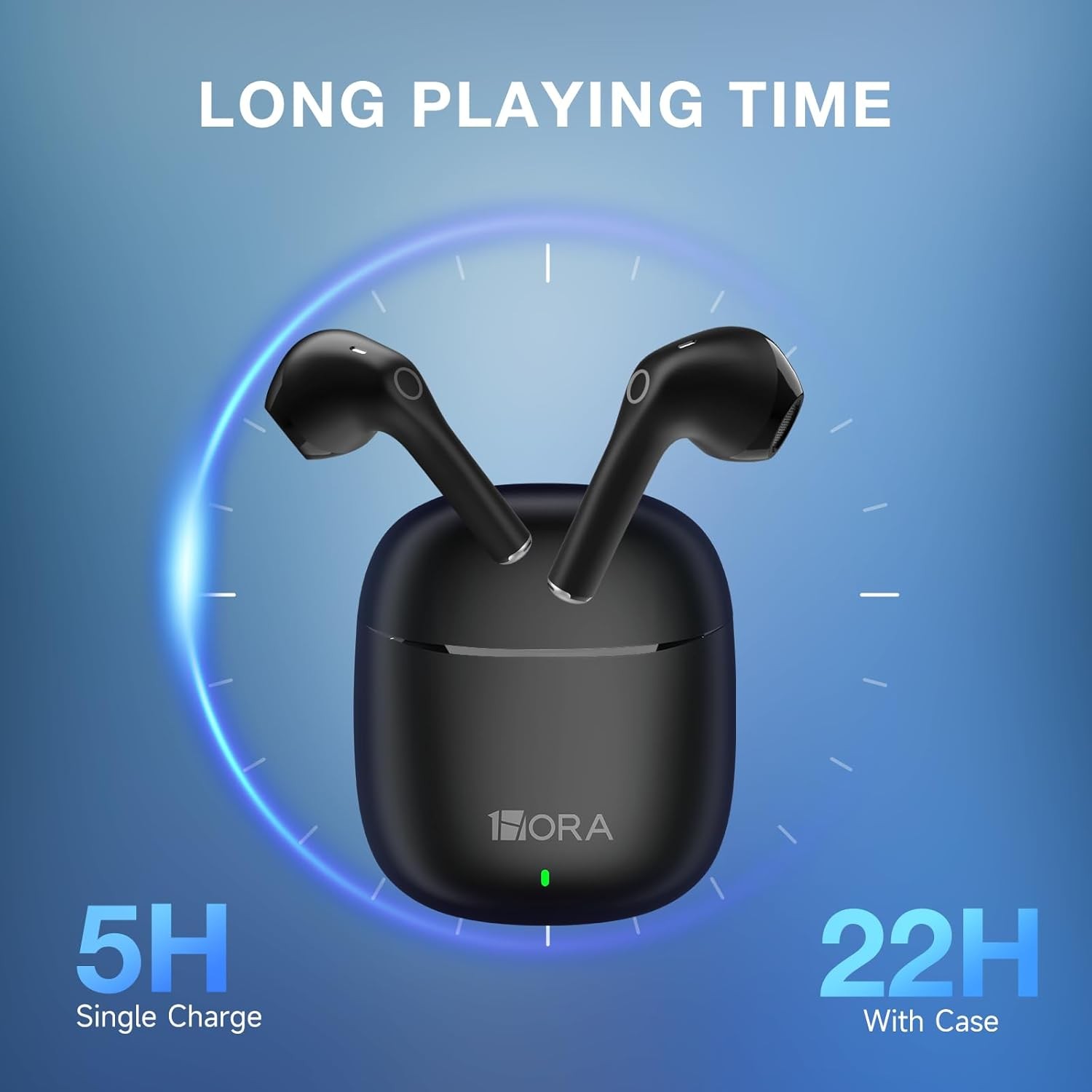 1 Hora Wireless Earbuds Bluetooth 5.3, Sports Headphones Deep Bass Black