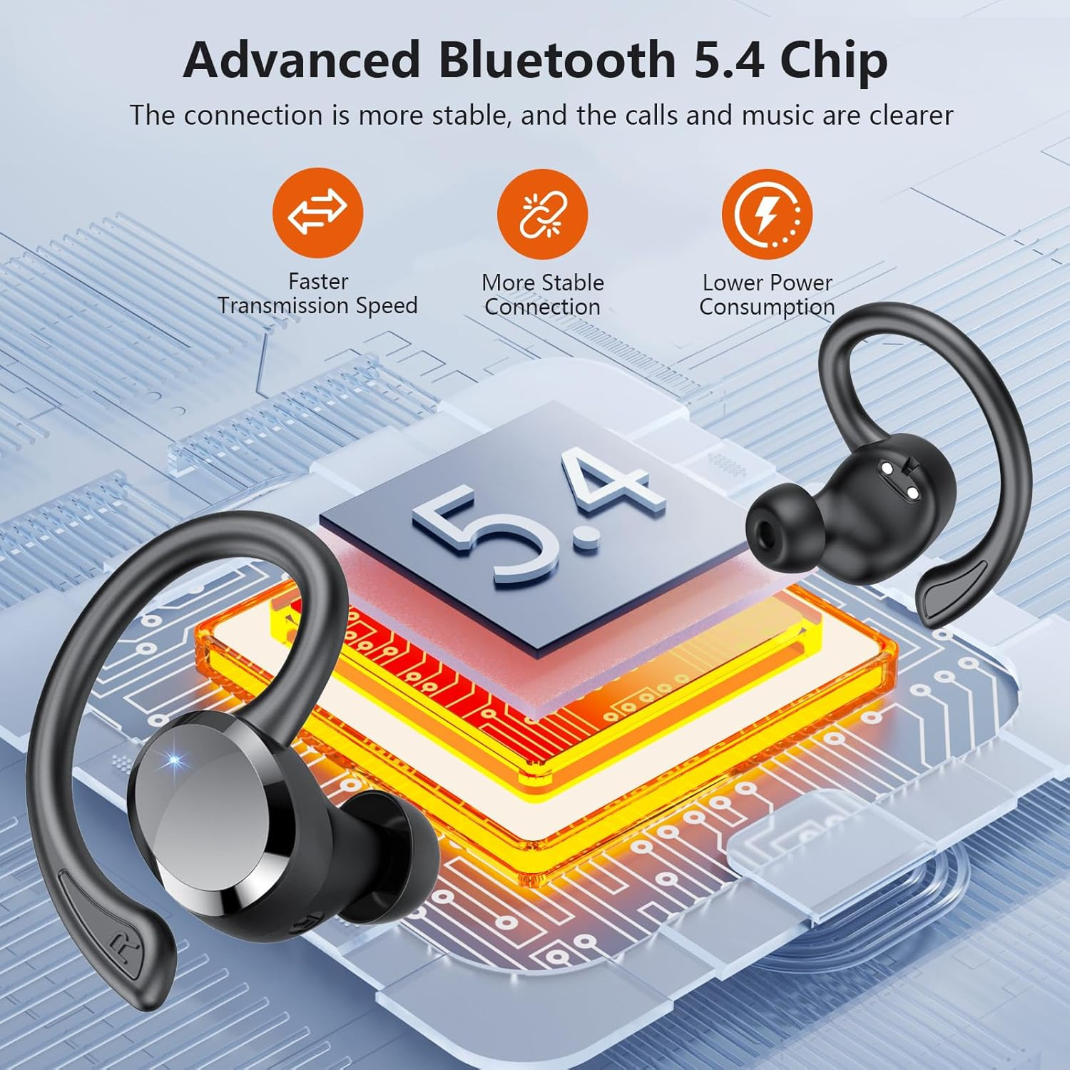 over Ear Earbuds with Hook, 2026 New Bluetooth 5.4 Sports Wireless Earbuds, 68Hr